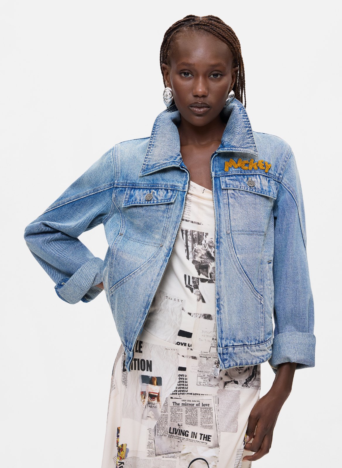 Veste droite zippée en jean DESIGUAL Bleu