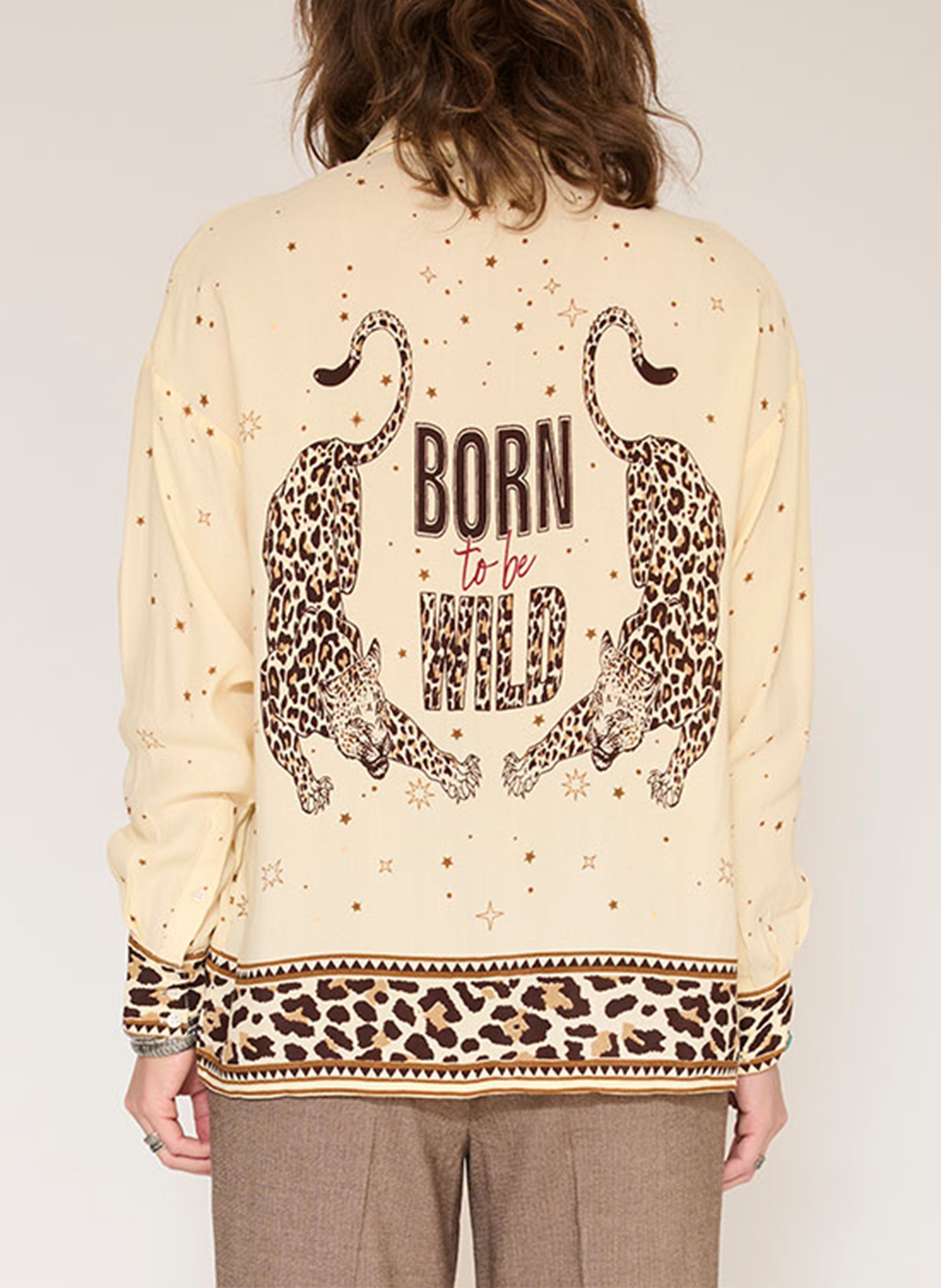 Weit geschnittenes bedrucktes Hemd MKT Beige