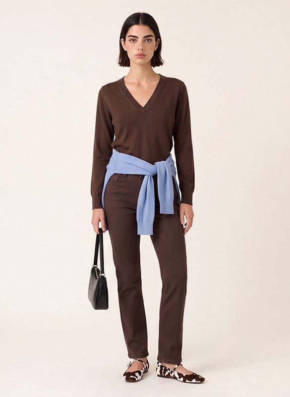 Rechte broek met V-hals in effen kleur KOOKAI Bruin