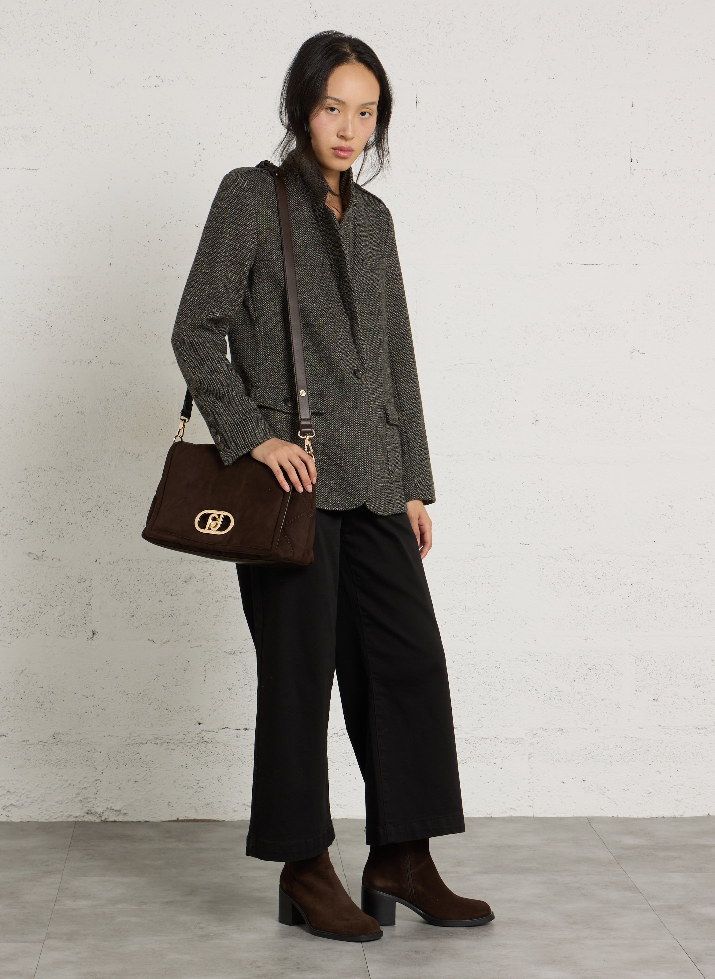 Sac porté épaule à effet suédé LIU JO Marron