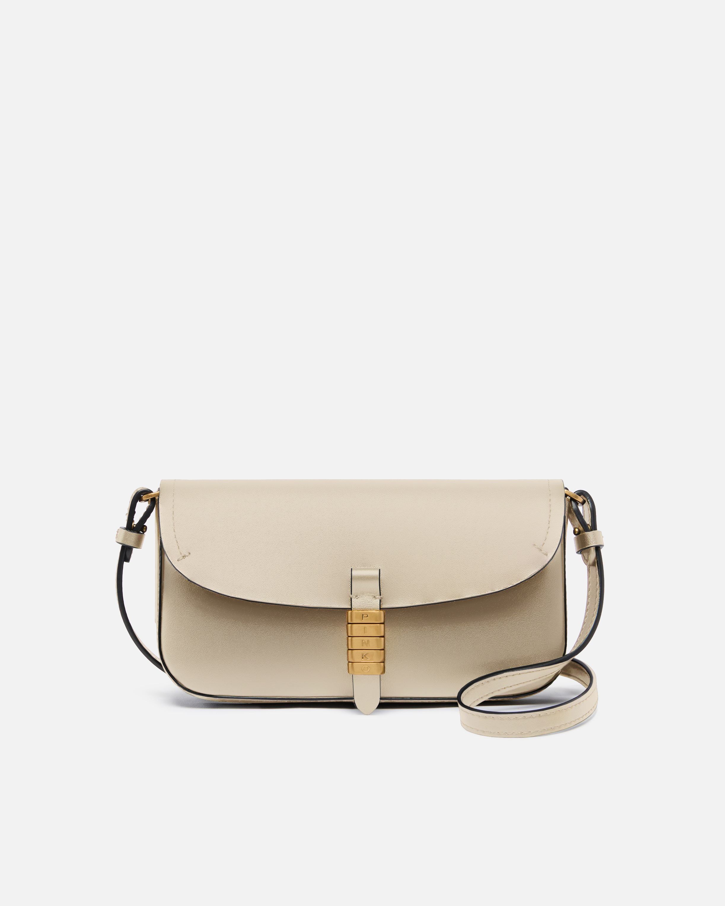 Medium leather saddle flat shoulder bag PINKO White