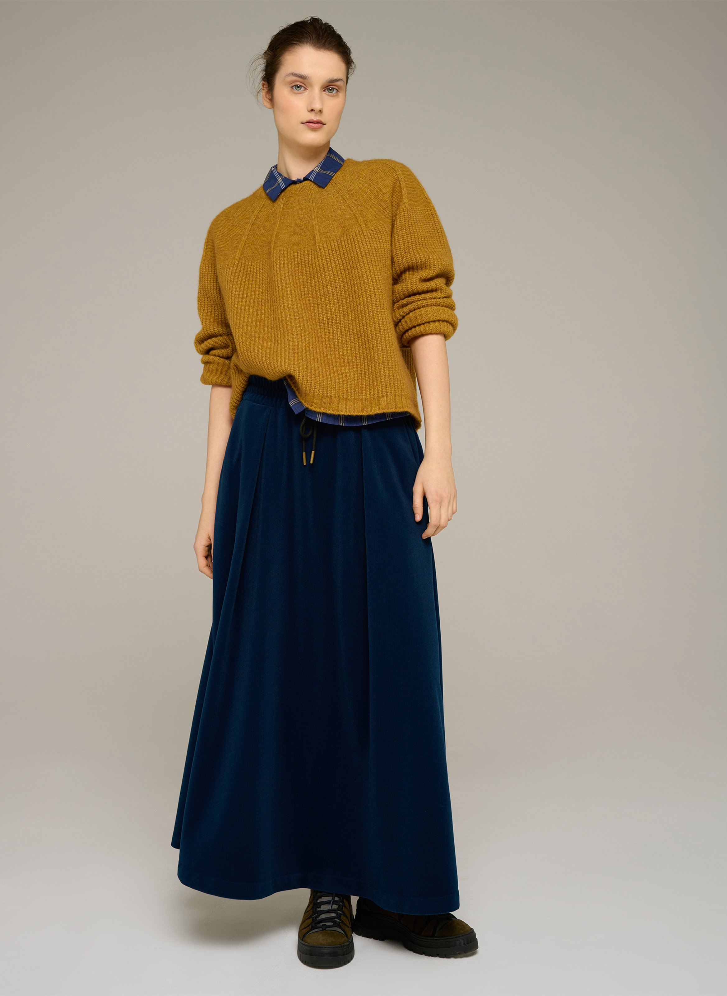 Loose-fit ribbed-knit sweater with round neck COTELAC ACOTE Golden
