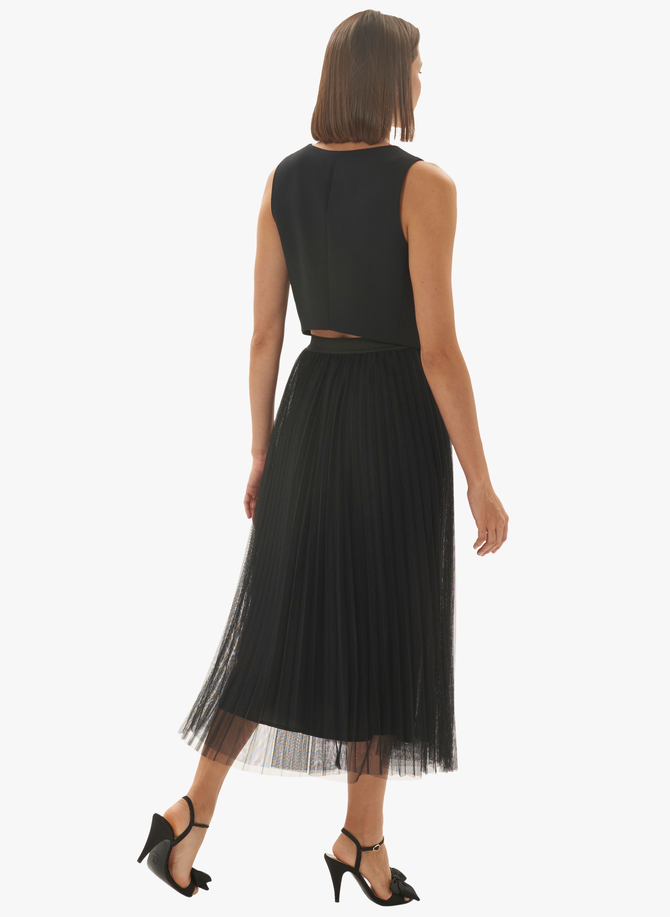 Jupe longue en tulle pliss e Noir