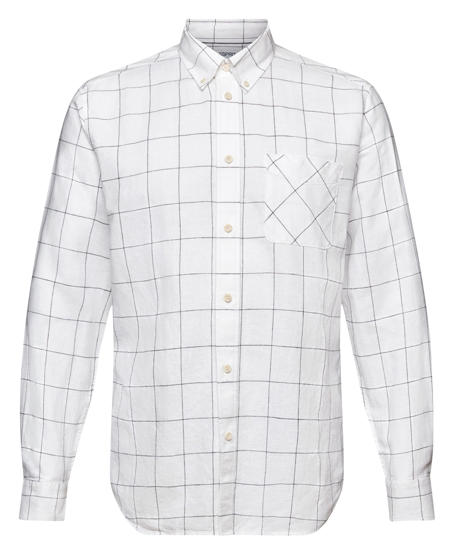 Checked linen and cotton shirt with button-down collar ESPRIT White