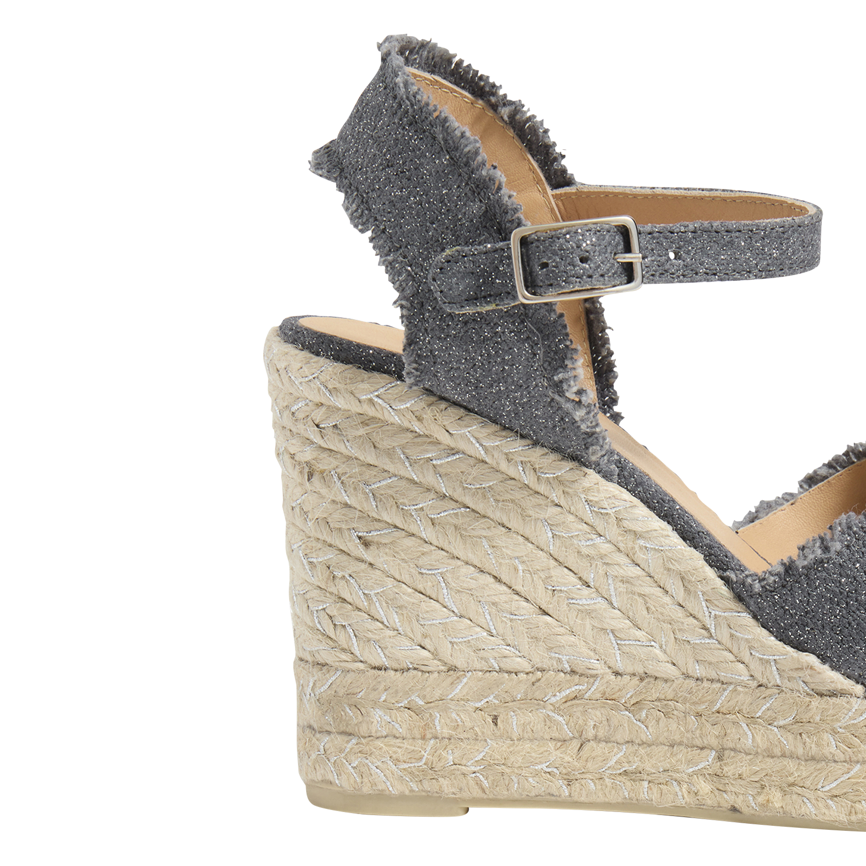 Sandales compensées en lin à paillettes CASTANER Argent