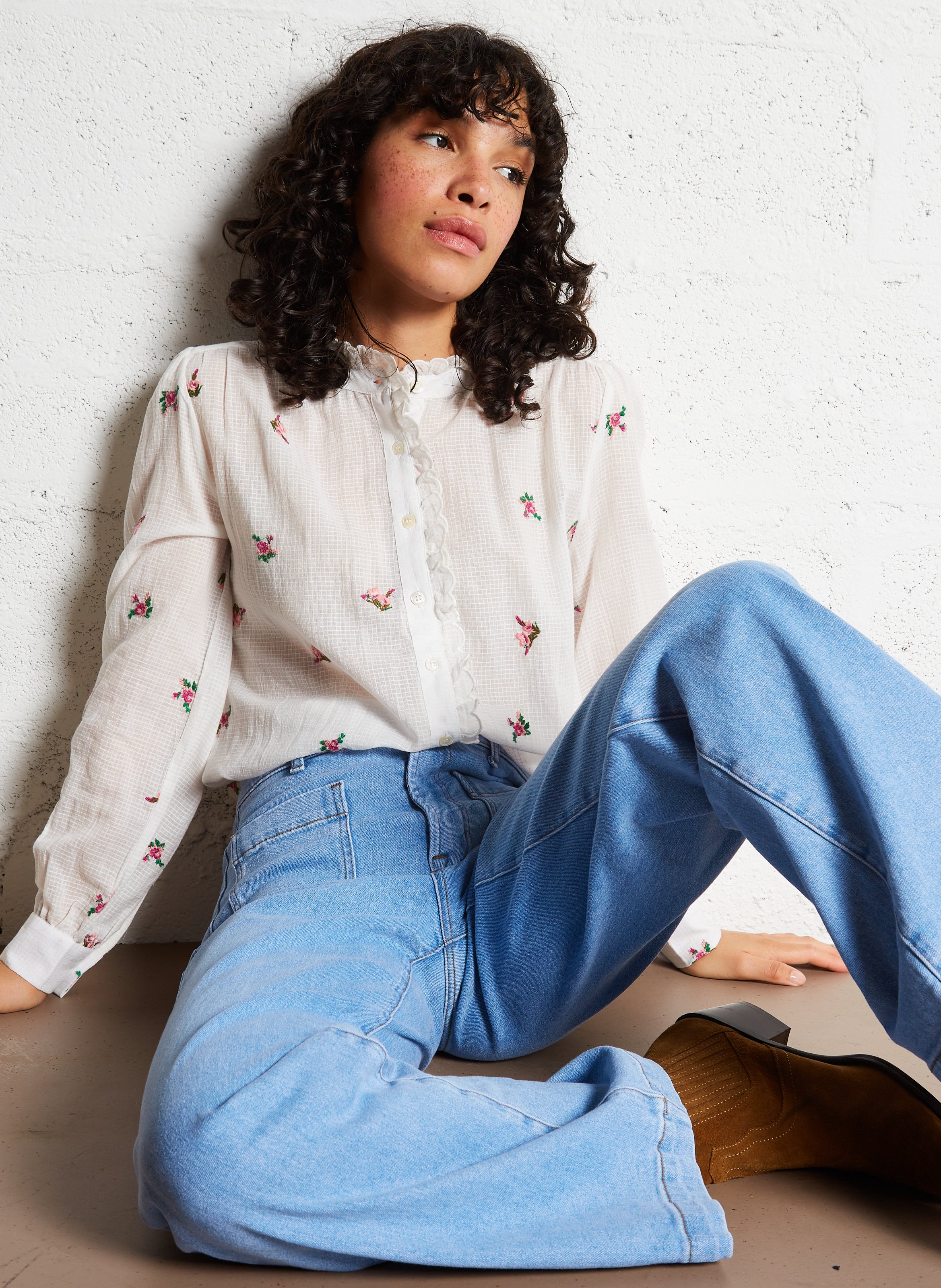 Jean flare taille haute en coton mélangé LA PETITE ETOILE Jean Stone