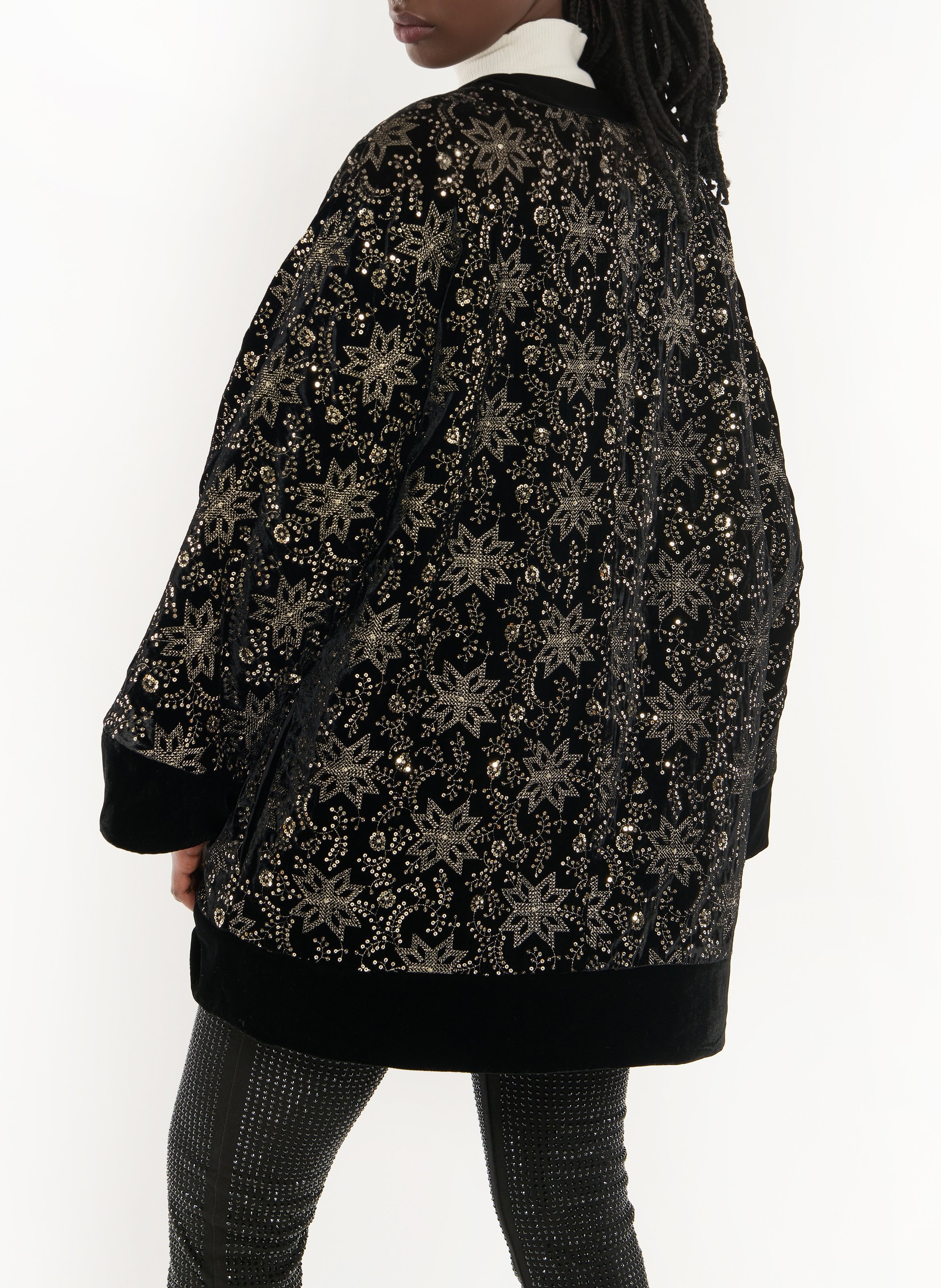 Lange oversized geborduurde jas WILD Zwart