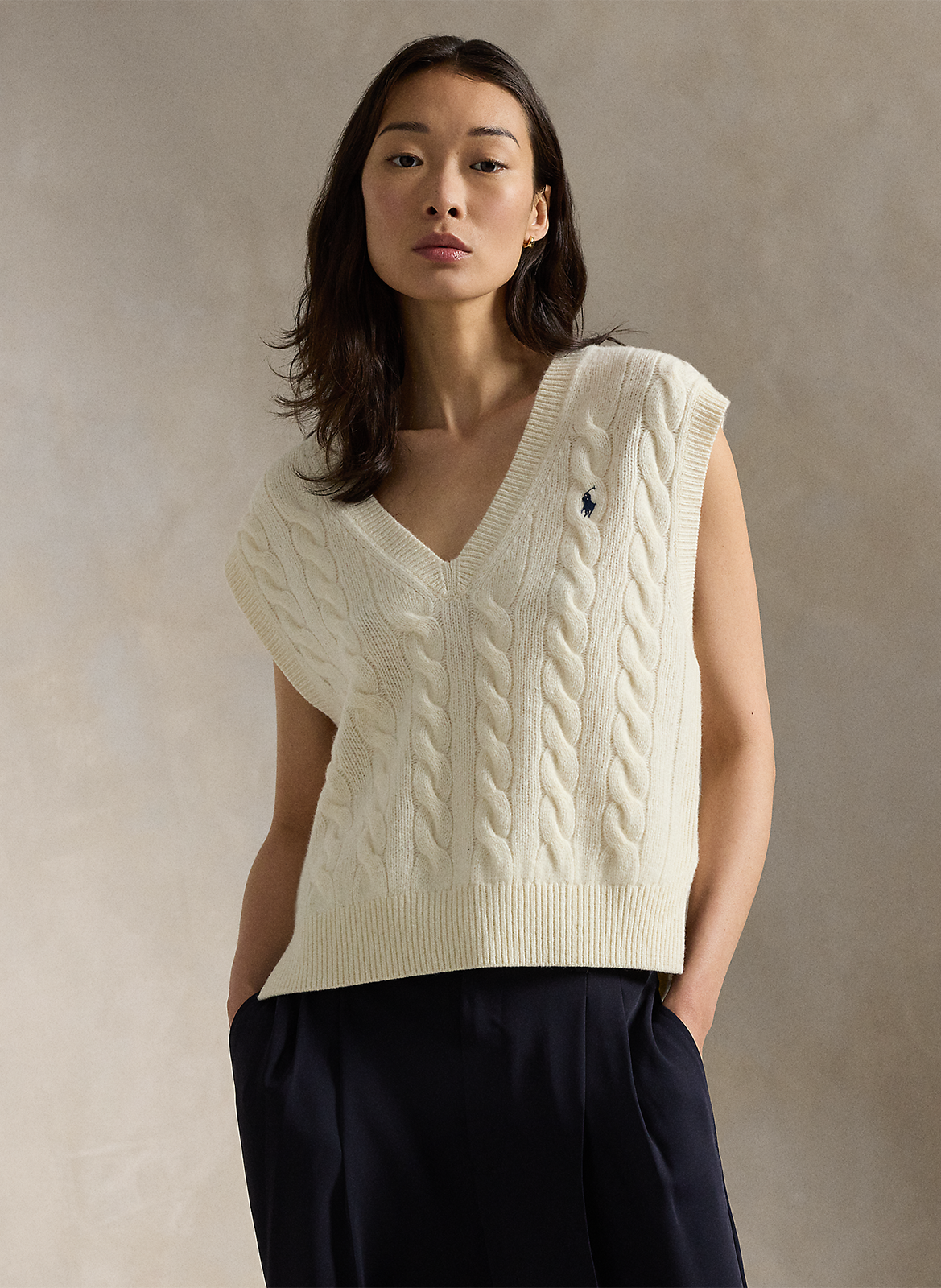 Pull droit col V en laine mélangée POLO RALPH LAUREN