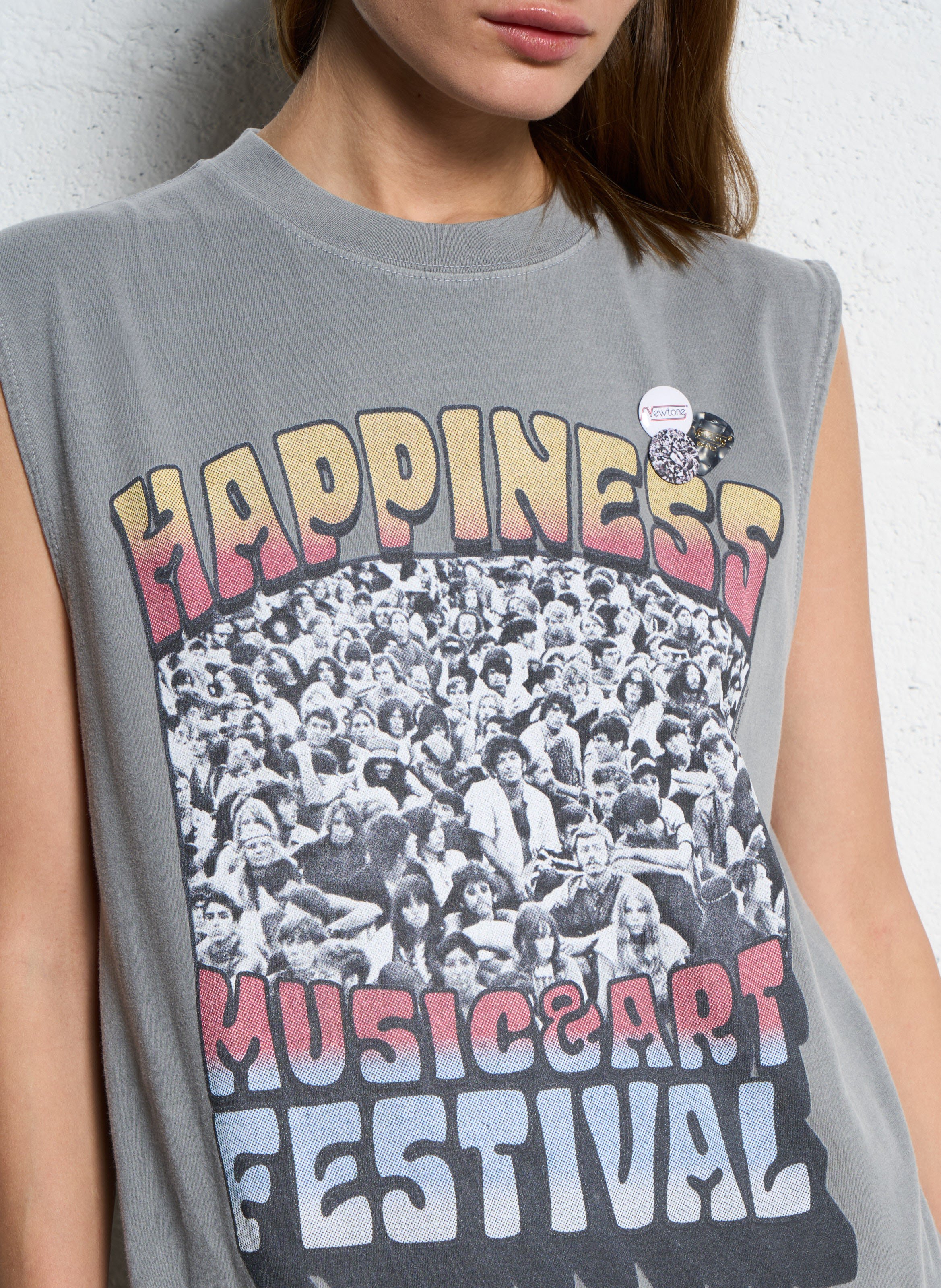 Straight-cut printed cotton T-shirt NEWTONE Grey