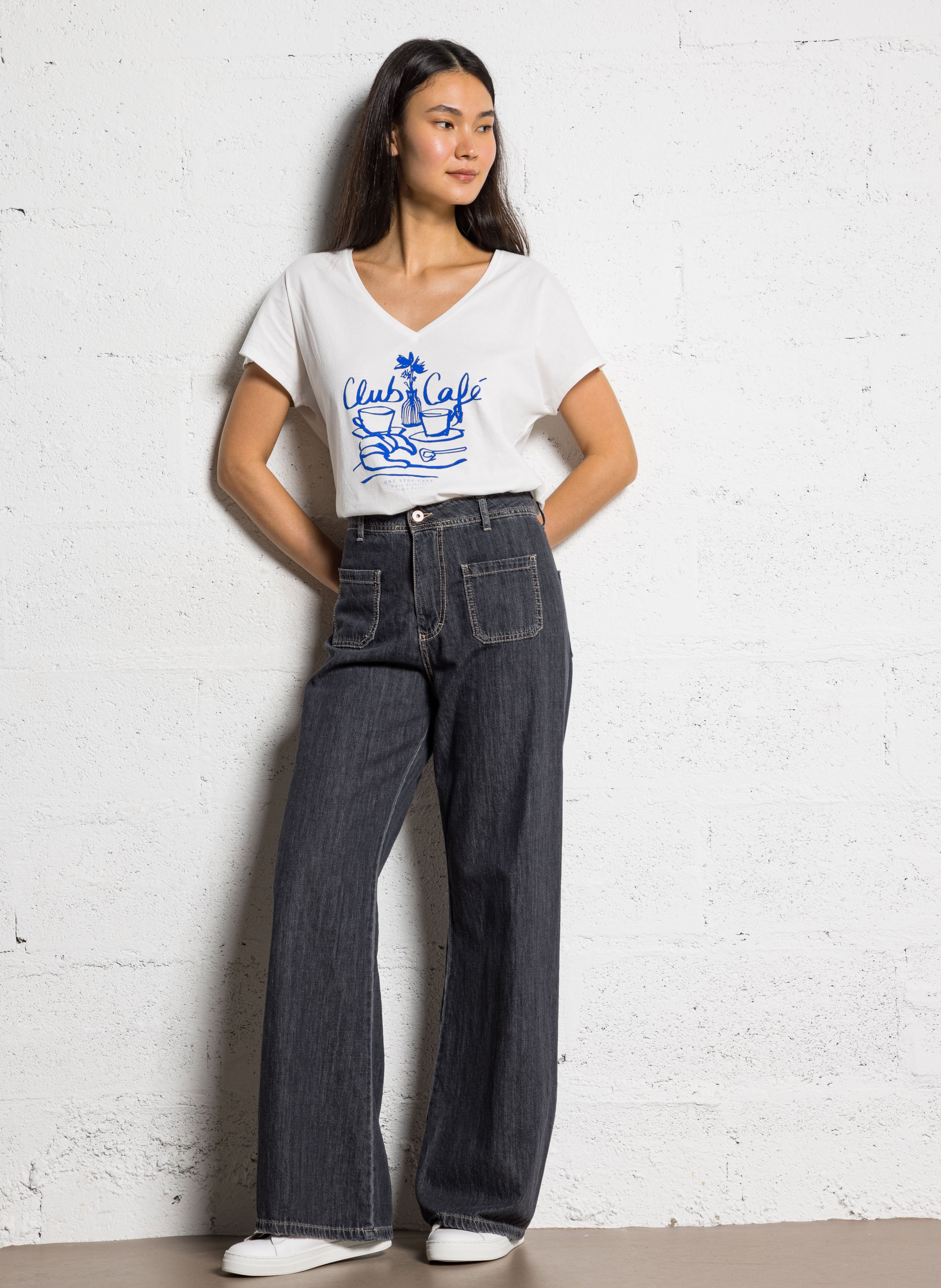 Wijde denim broek van katoen PLEASE Zwart