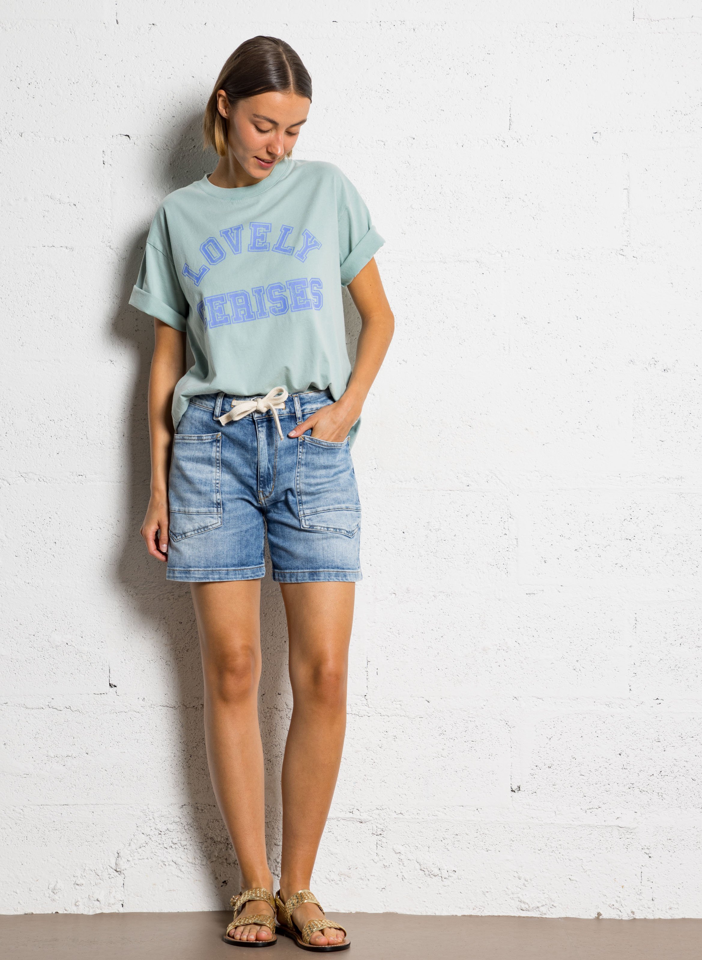 Straight cotton-blend shorts LE TEMPS DES CERISES Blue