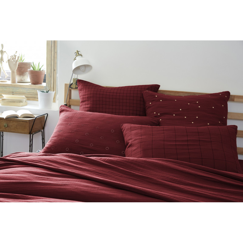 Taie d'oreiller percale de coton L'EFFET PAPILLON Rouge