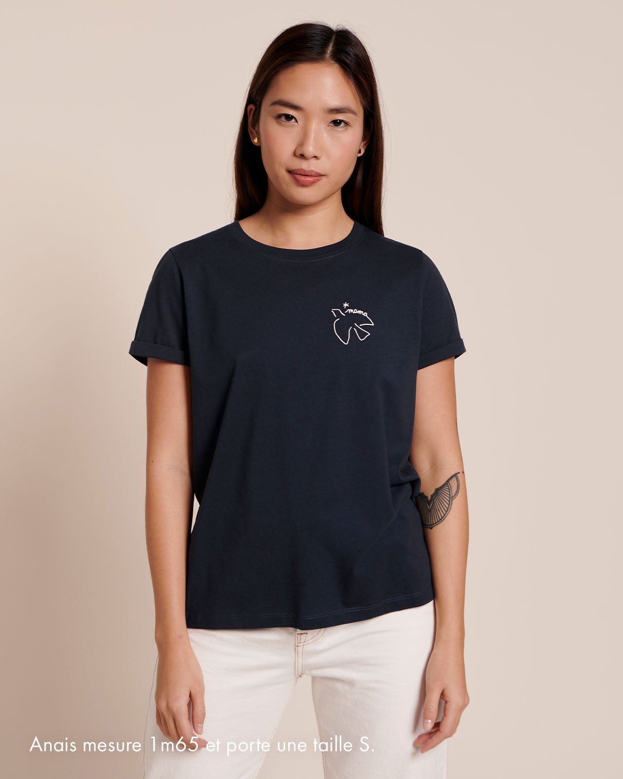 The embroidered mama bird organic cotton t-shirt EMOI EMOI Blue