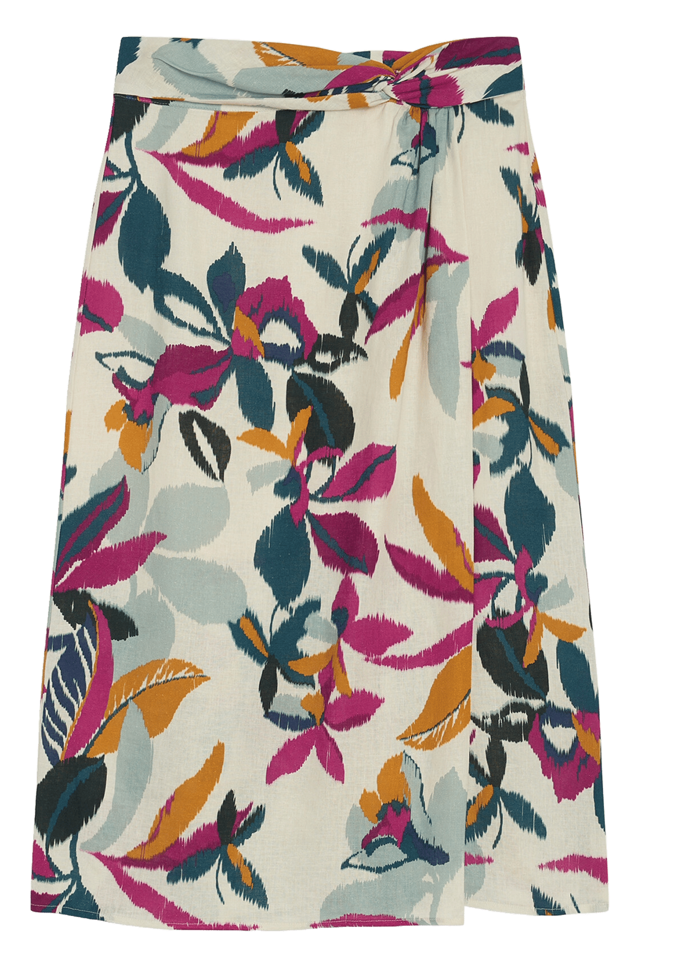 Printed linen-blend midi skirt CAROLL Plums