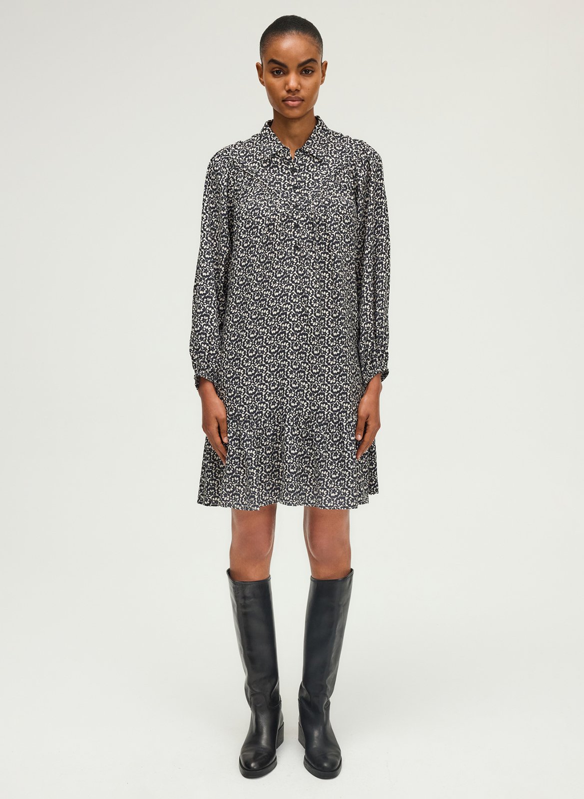 Robe courte imprimée col chemise PABLO Noir