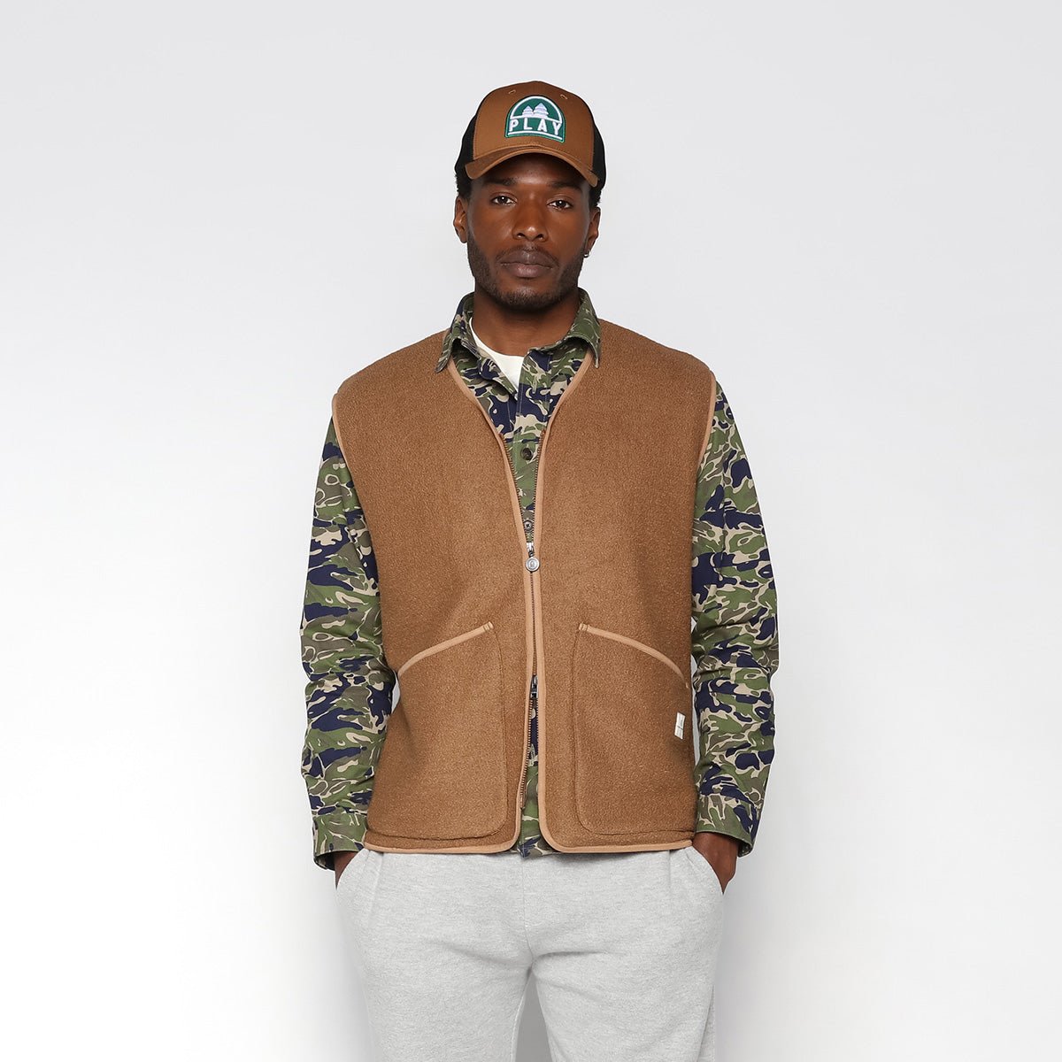 Sleeveless Worker Fleece Jacket SERGE BLANCO Beige