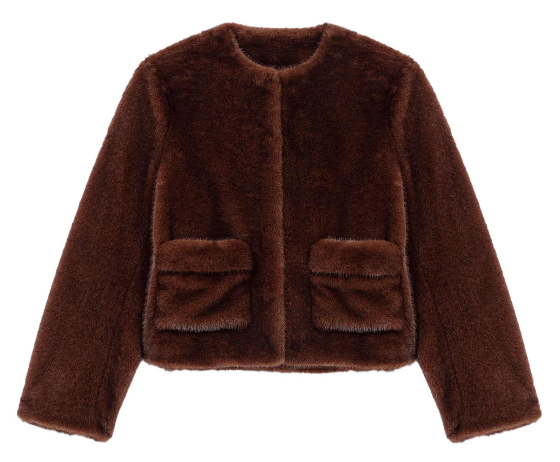 Veste col rond effet fourrure MAJE Marron