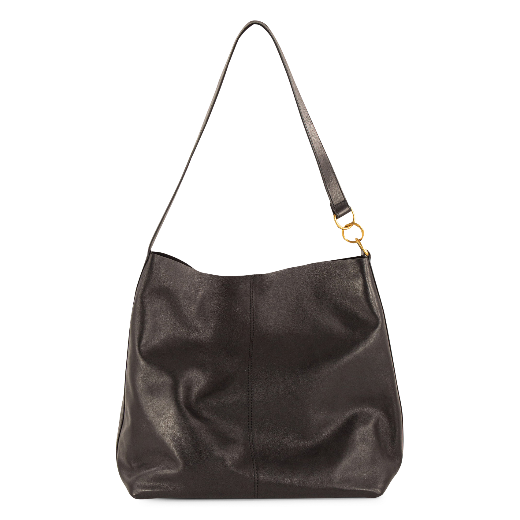 Grand cabas uni en cuir lisse SESSUN Noir