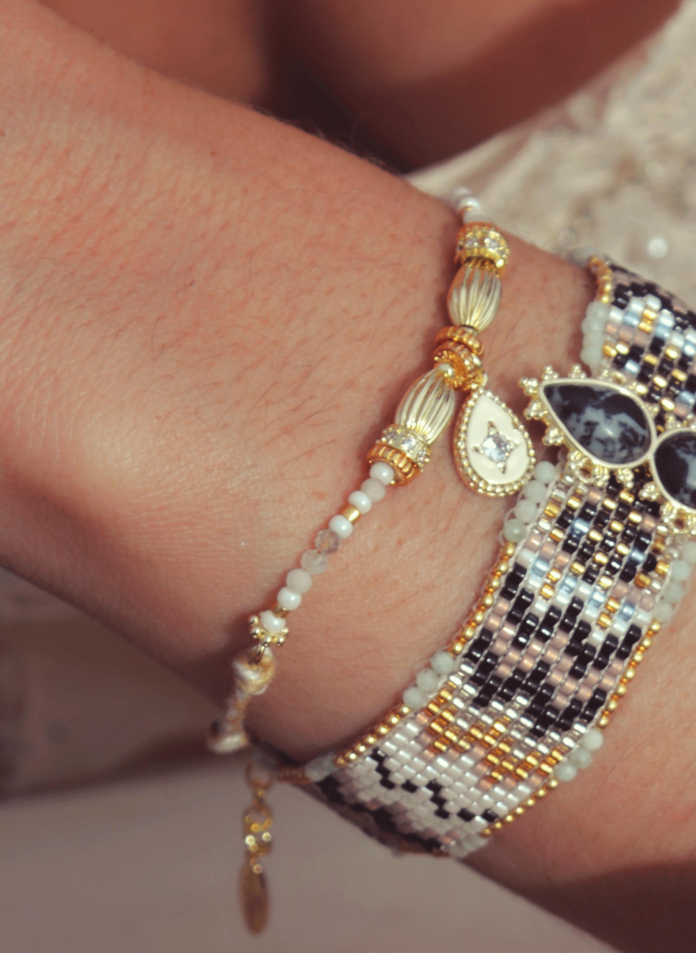 Cord bracelet with rhinestone detail HIPANEMA White