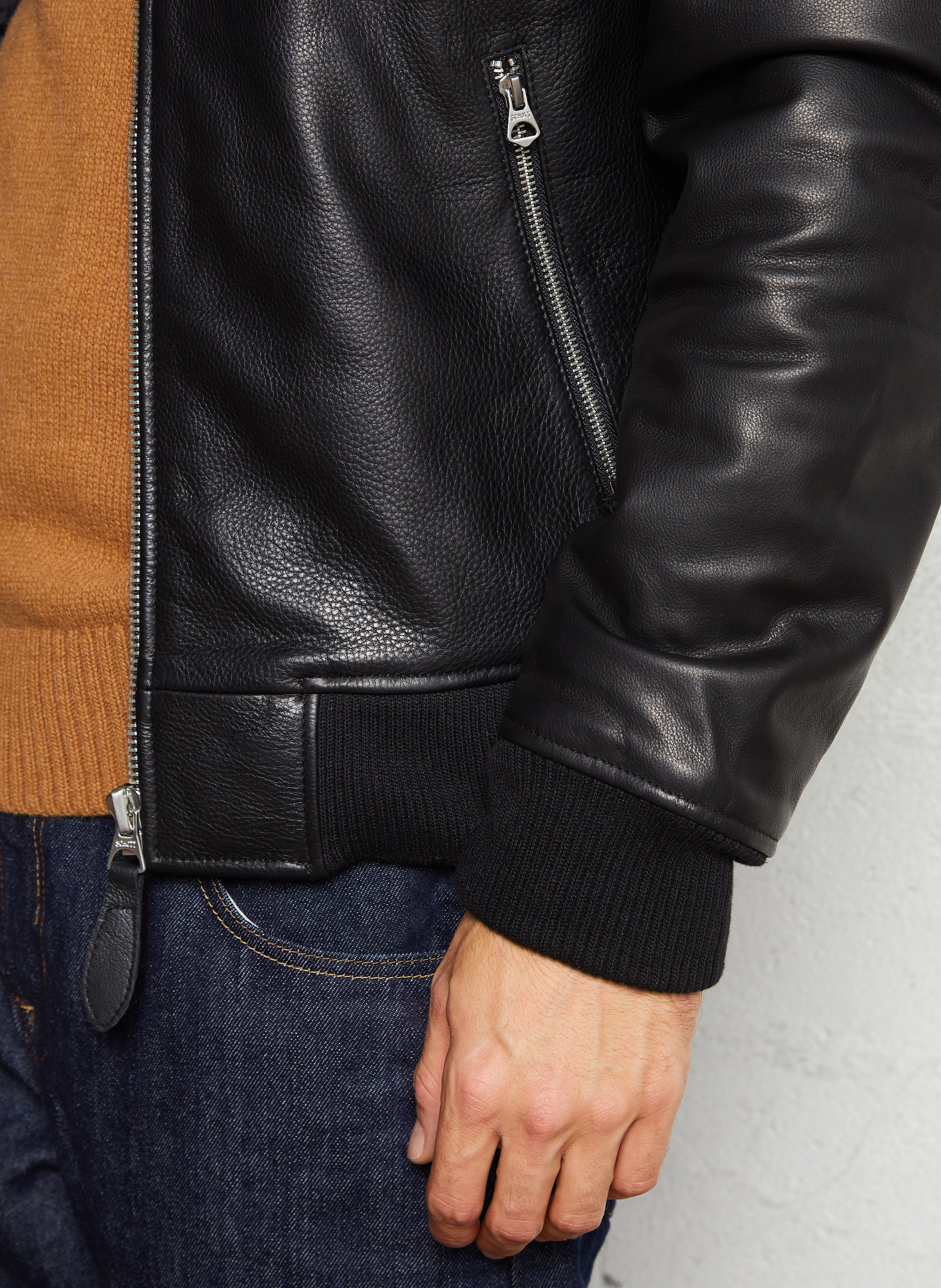 Blouson en cuir droit col montant  SCHOTT Noir