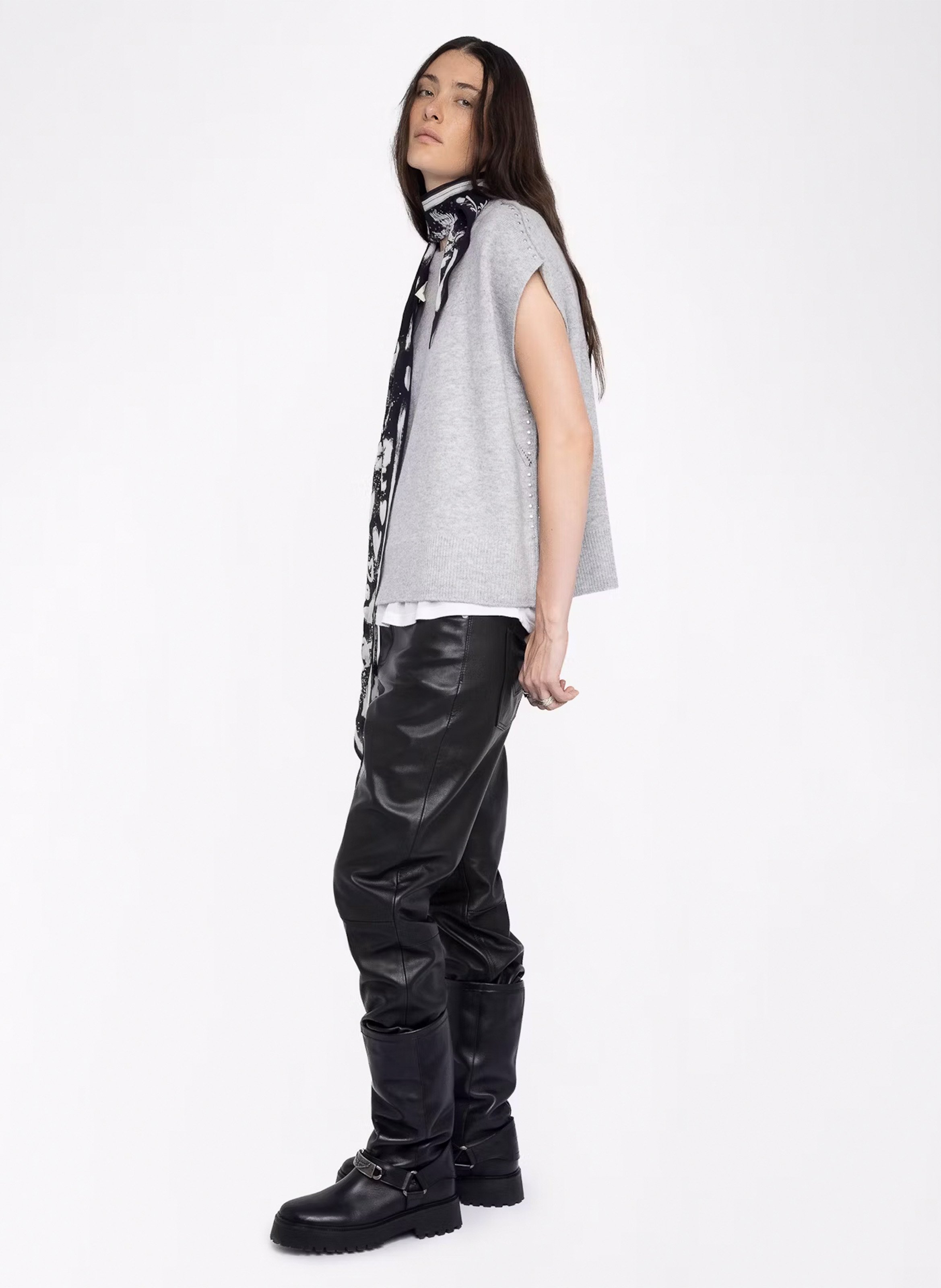 Pull oversize col montant en laine et cachemire ZADIG&VOLTAIRE Gris