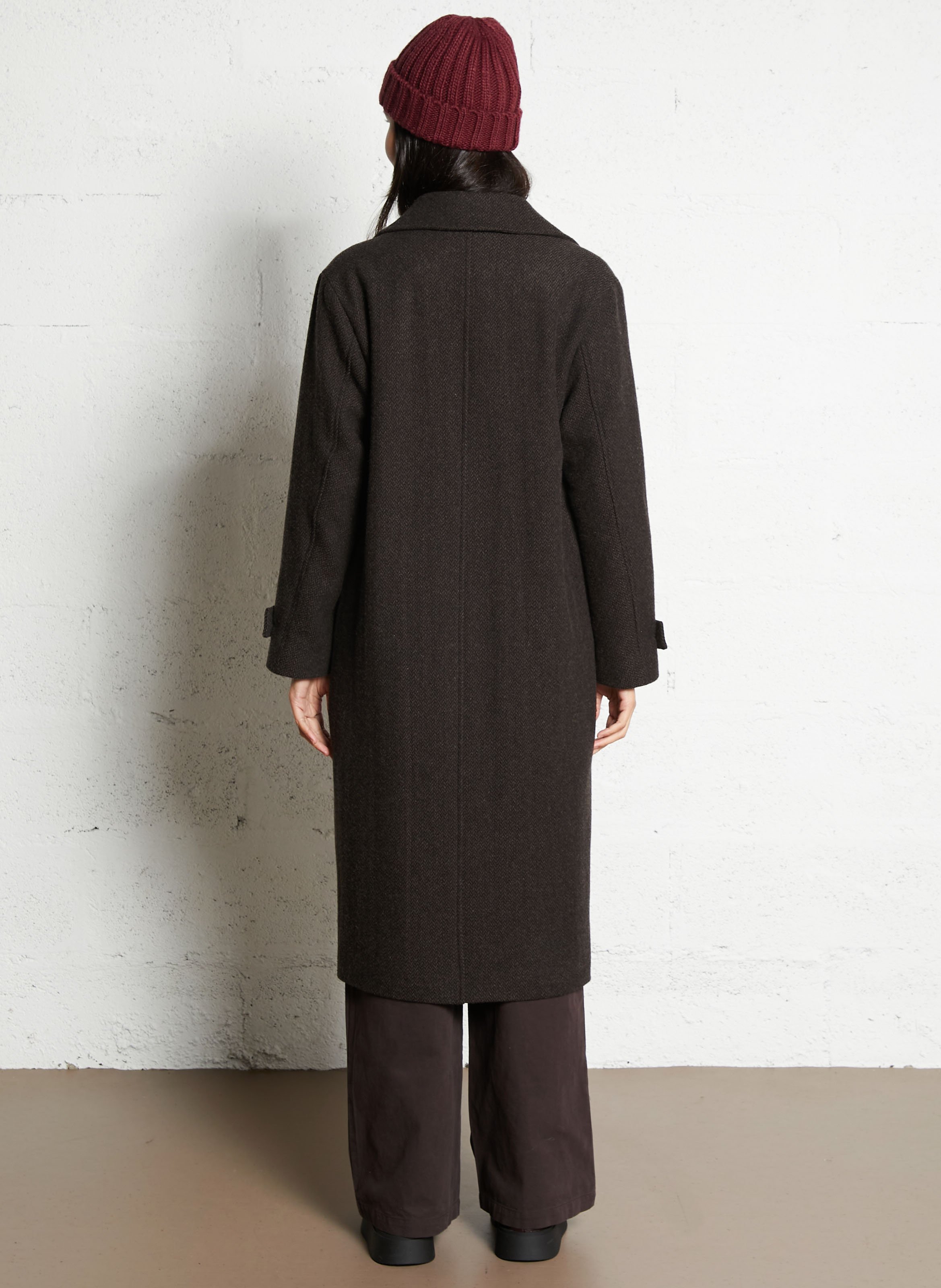 Straight coat in printed mixed wool I CODE Brown