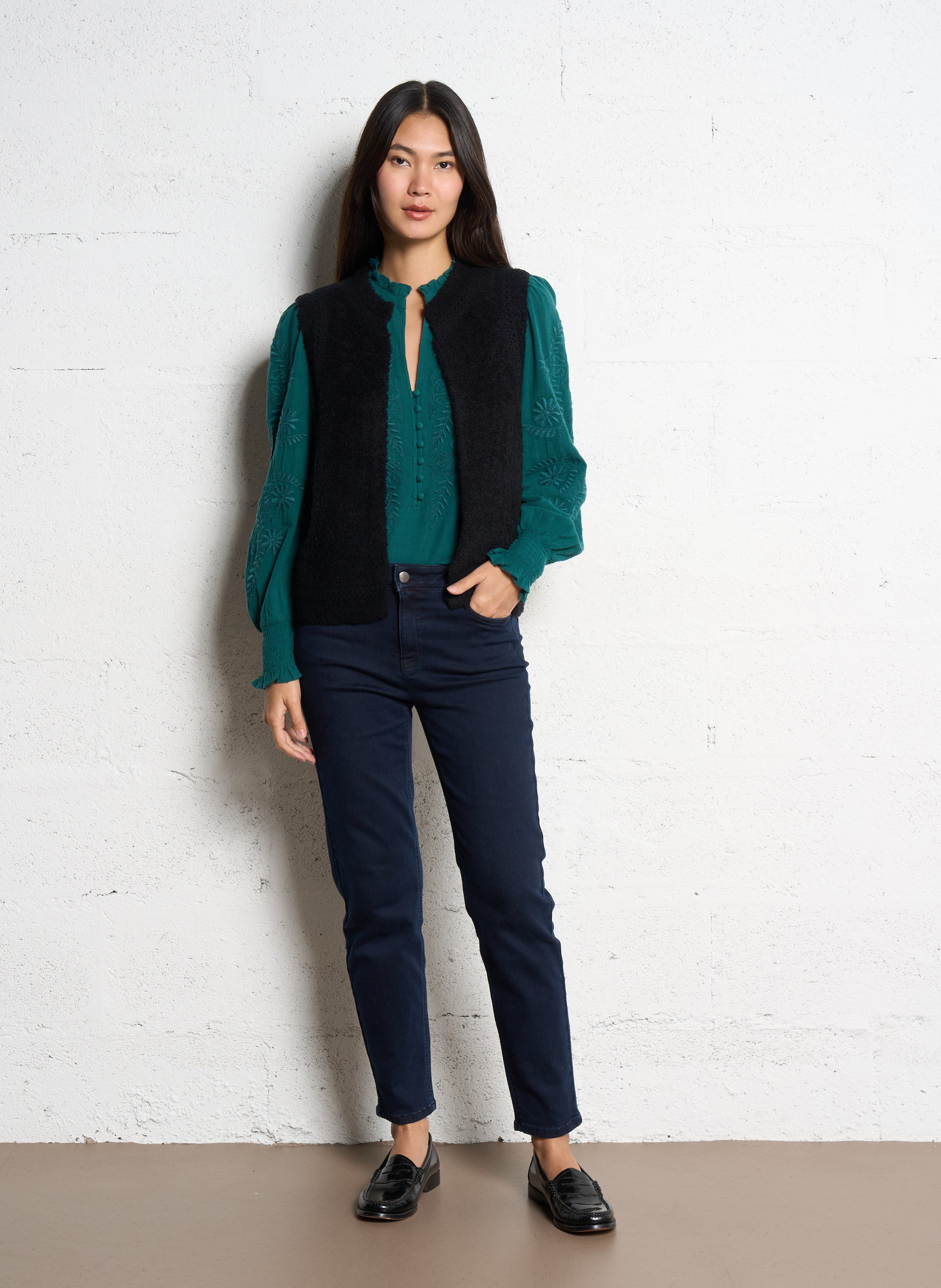 Pull droit col rond en laine mélangée MAISON 123 Noir