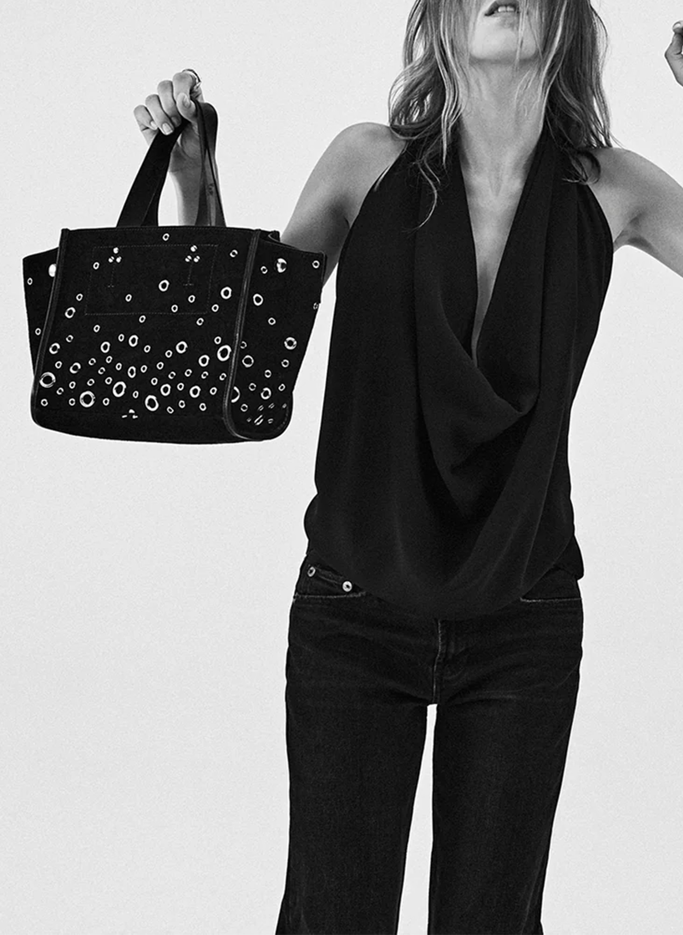 Soft tote bag with eyelets in suede leather JEROME DREYFUSS Black
