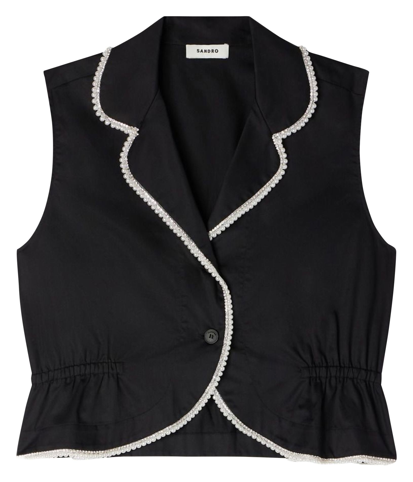 Top droit col tailleur en coton SANDRO Noir