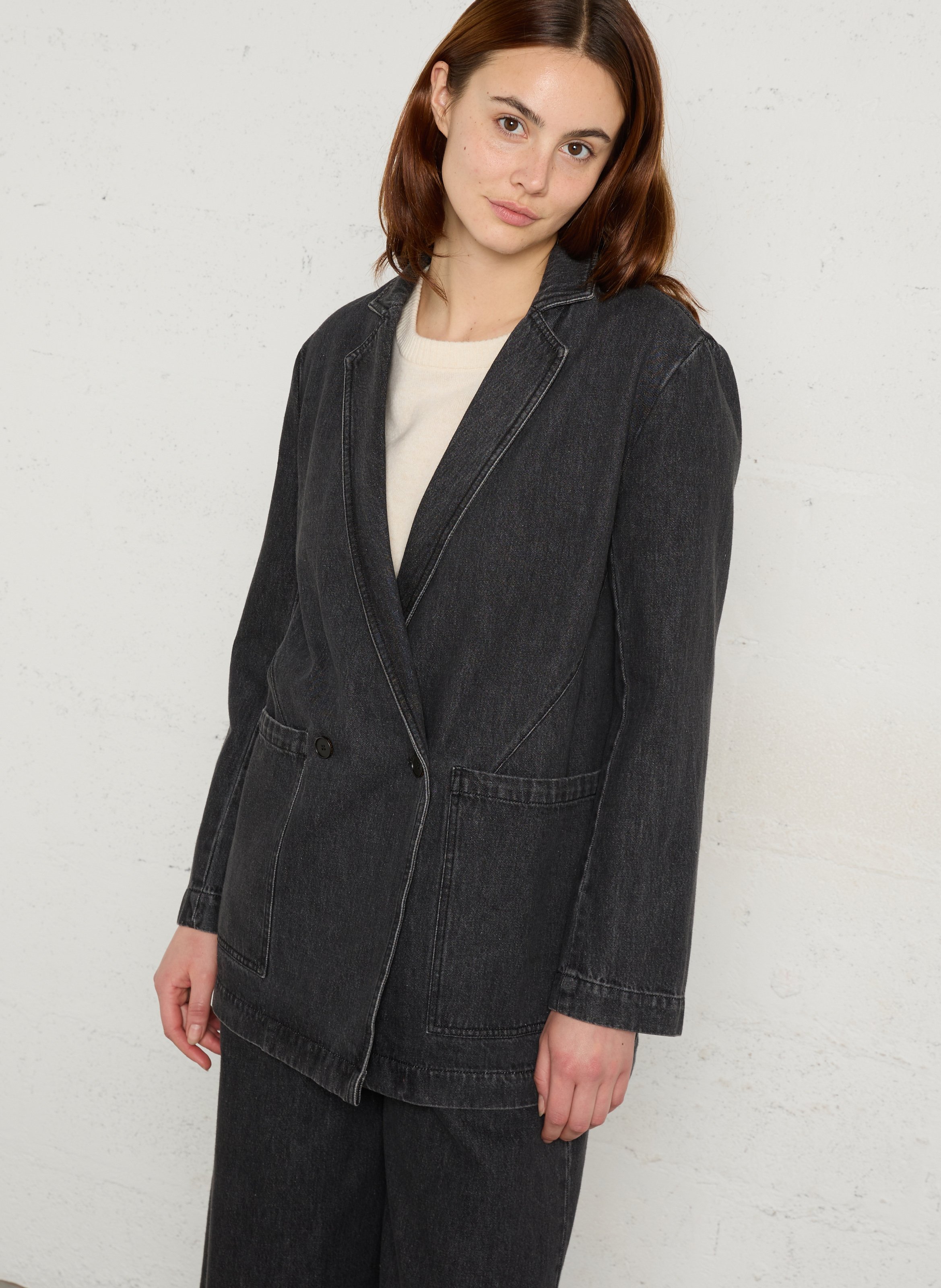 Veste tailleur en jean en coton bio RUE DE TOKYO Noir