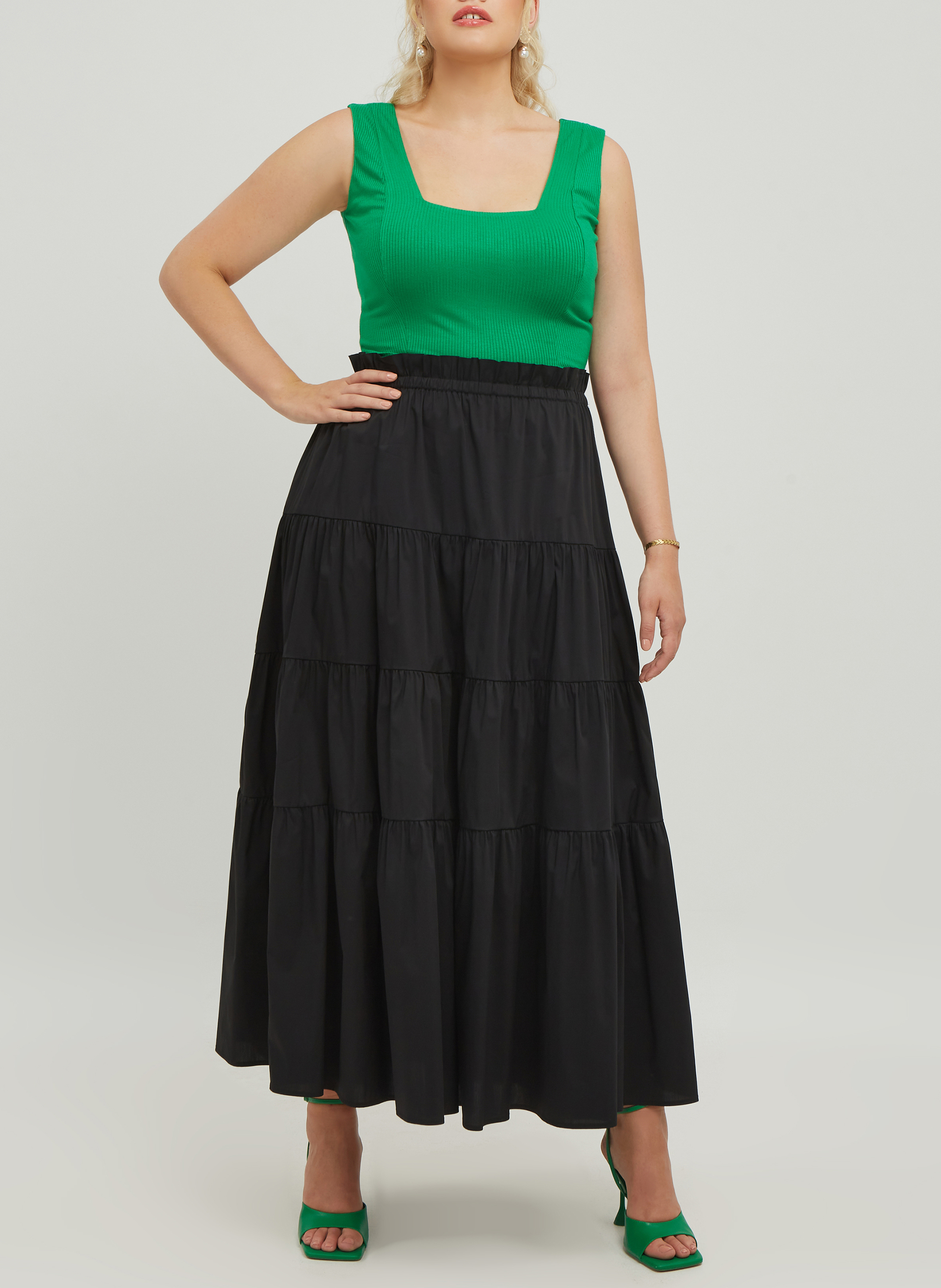 Long flared cotton-blend skirt MAT FASHION Black