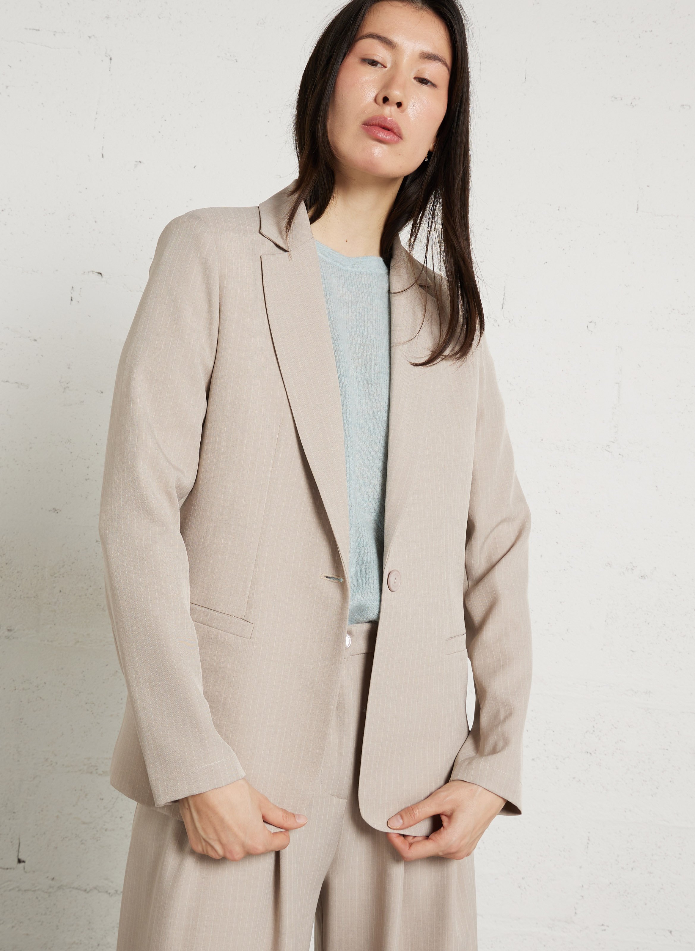 Veste droite col tailleur rayée PLEASE