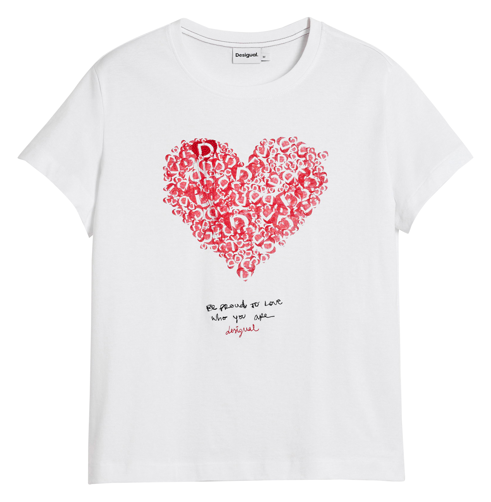 Tee-shirt col rond imprimé cœurs DESIGUAL Blanc