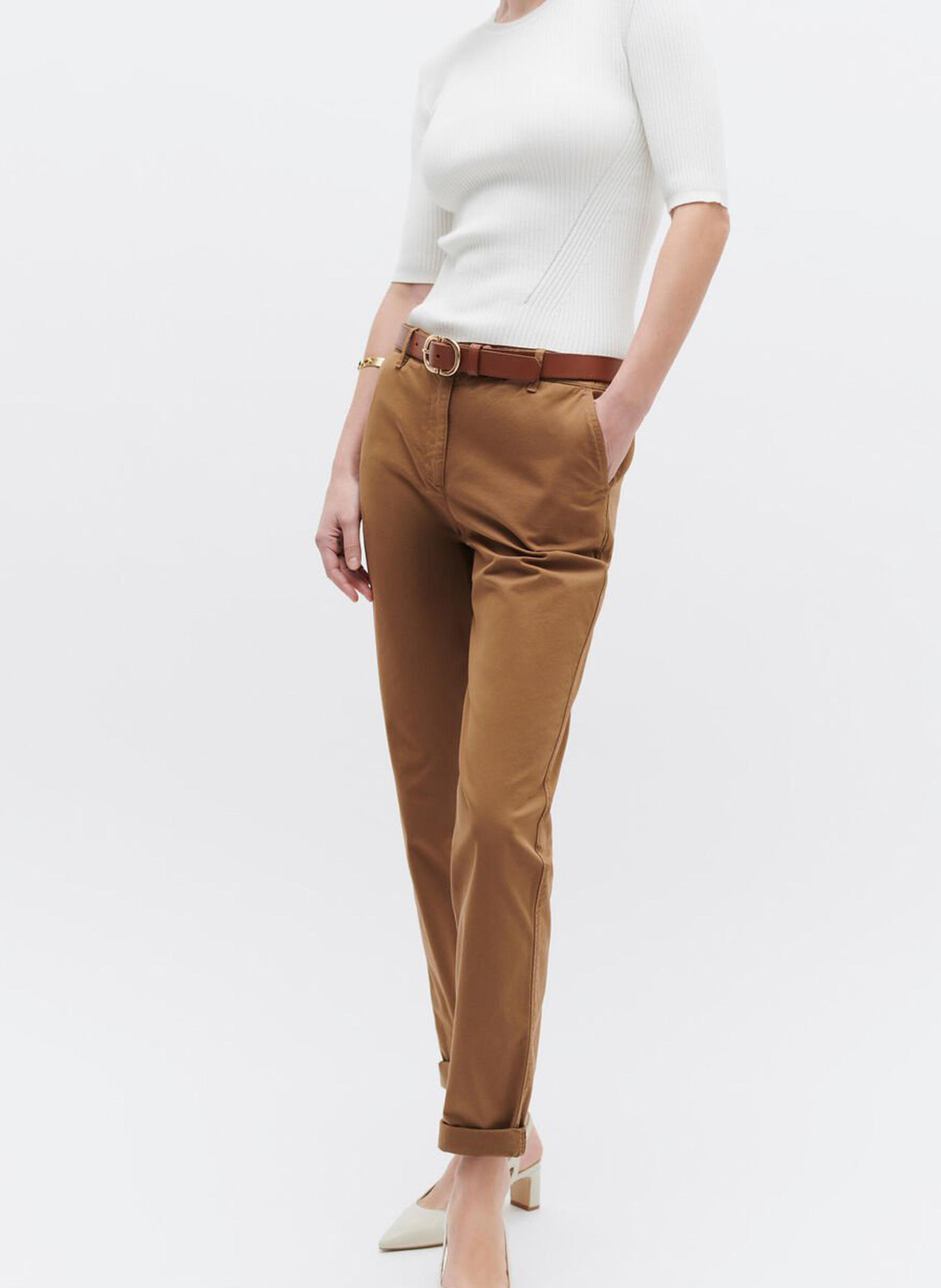 Pantalon chino en coton mélangé  CAROLL Marron