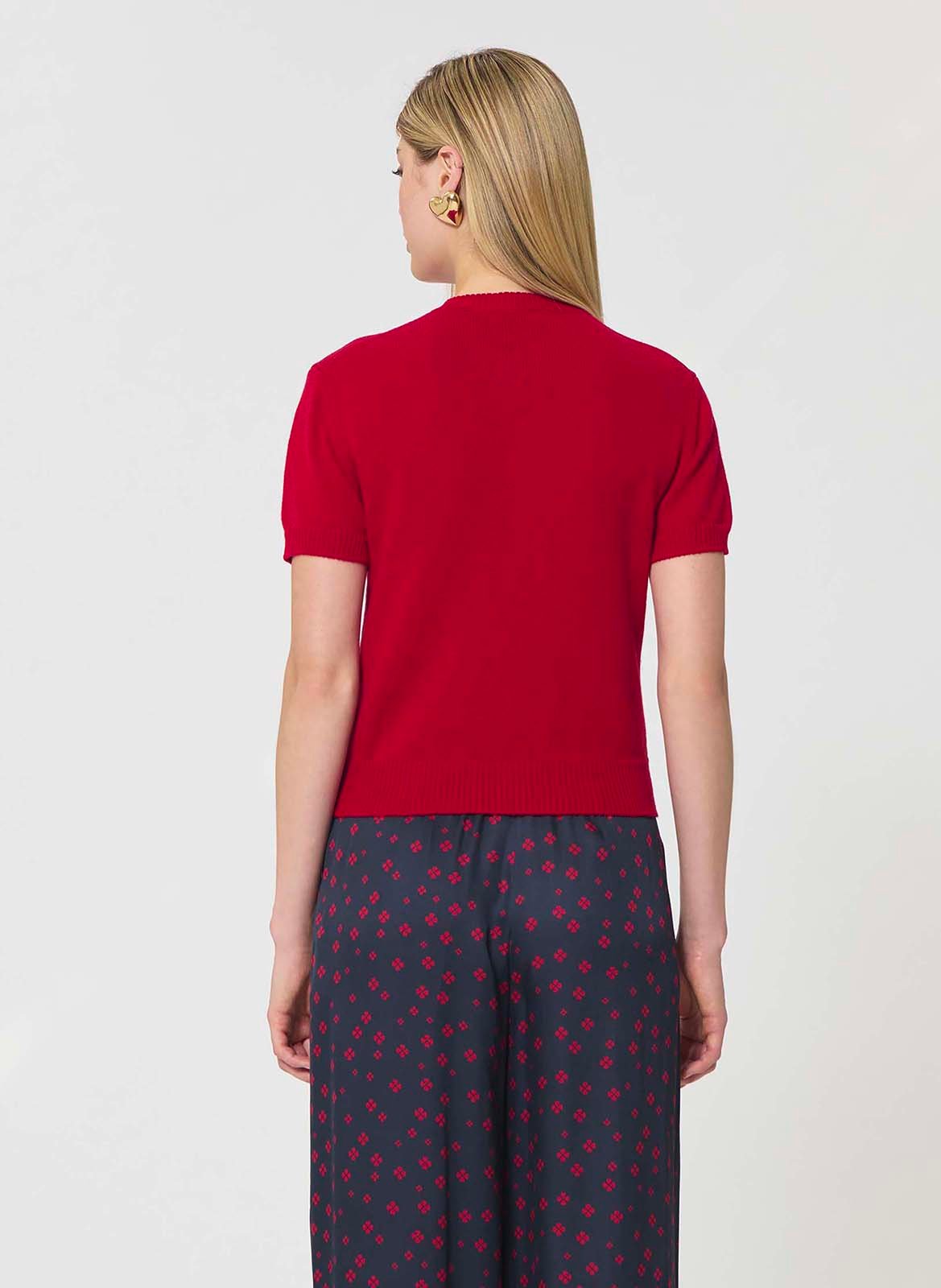 Rechte ronde hals vest van katoen en wol TARA JARMON Rood