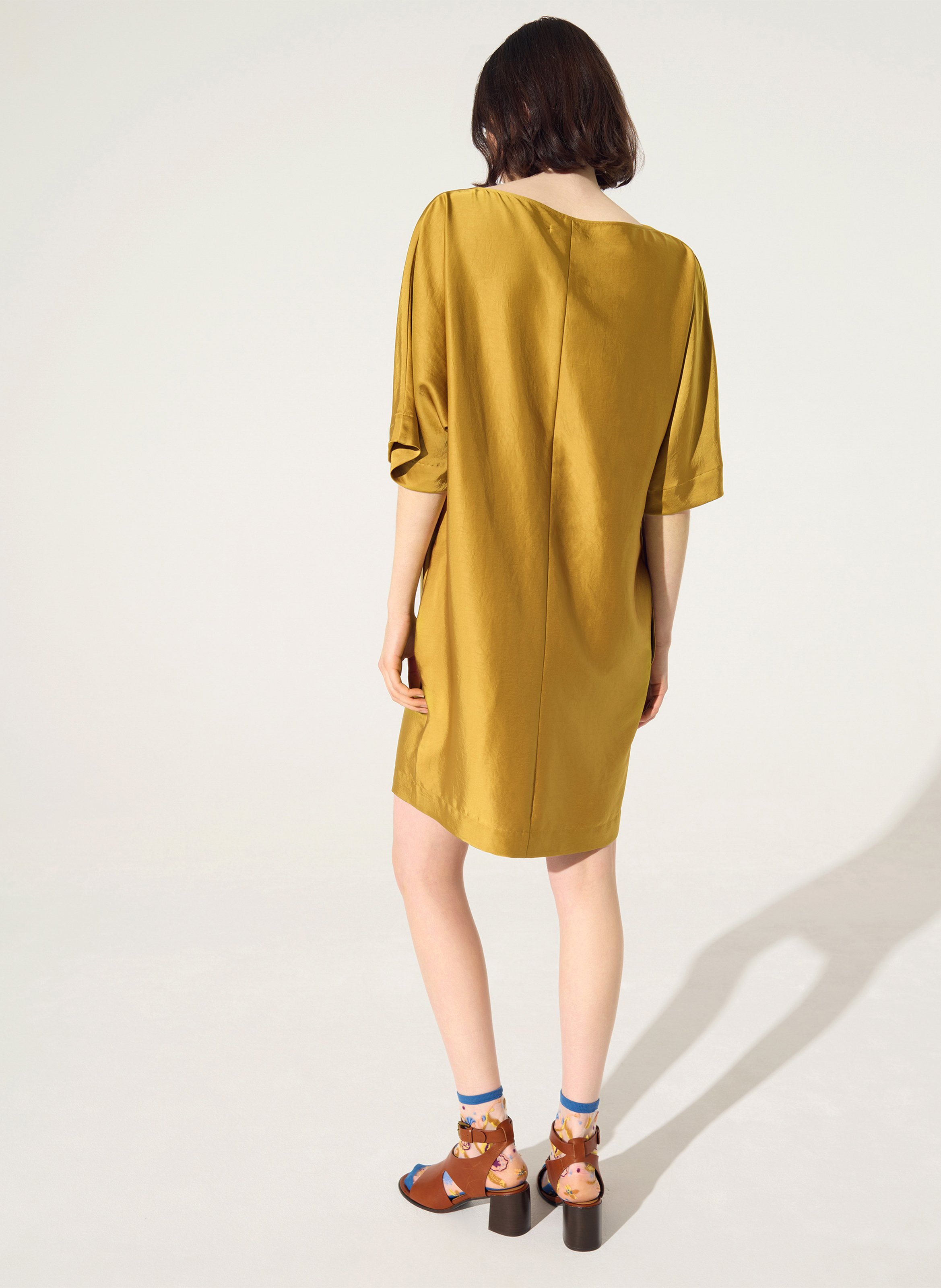 Satin dress with asymmetrical collar COTELAC Yellow