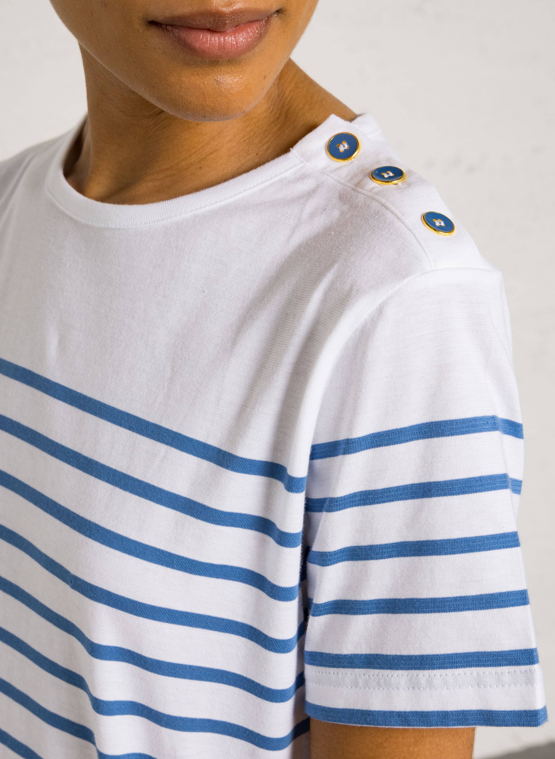 Round-neck straight cotton Breton stripe T-shirt ARMOR LUX White