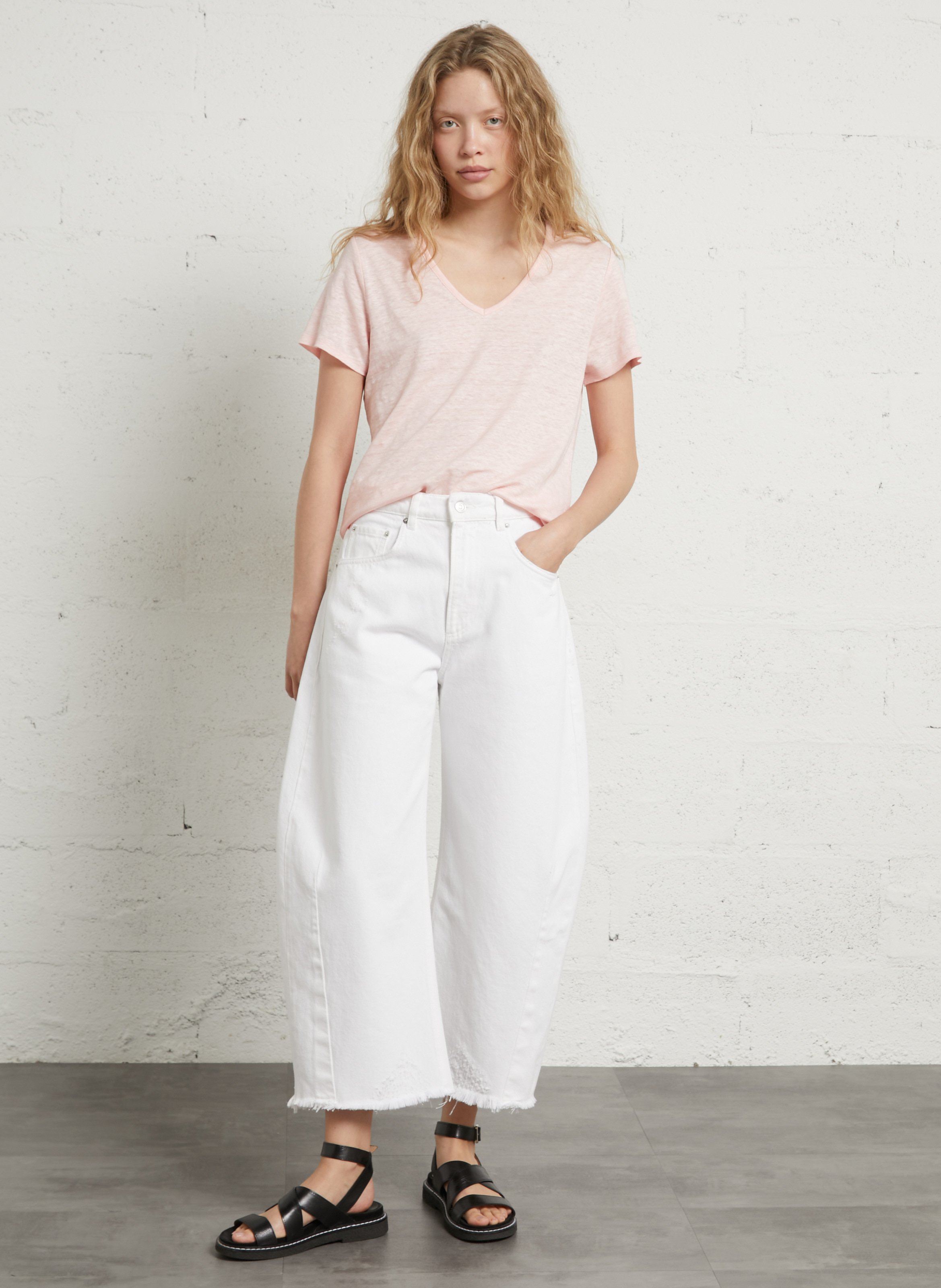 Wijde jeans met hoge taille | katoenblend BERENICE Wit