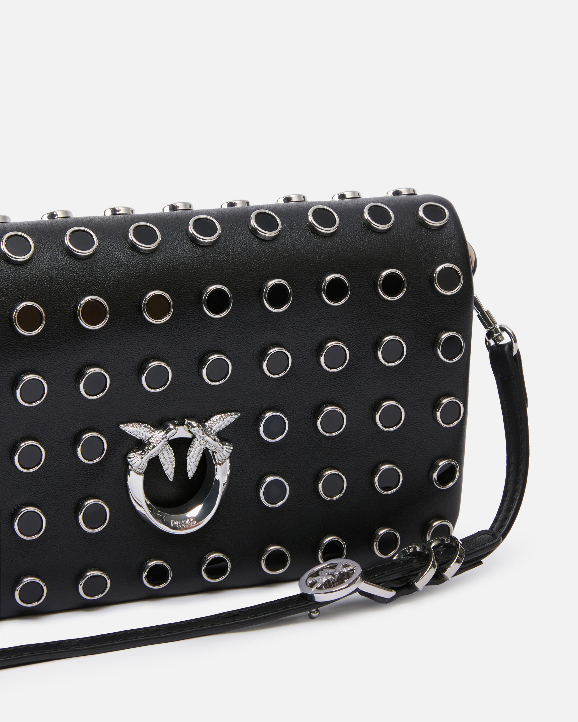 Petite pochette à bandoulière love bag click soft horizontal mini en cuir clouté PINKO Noir