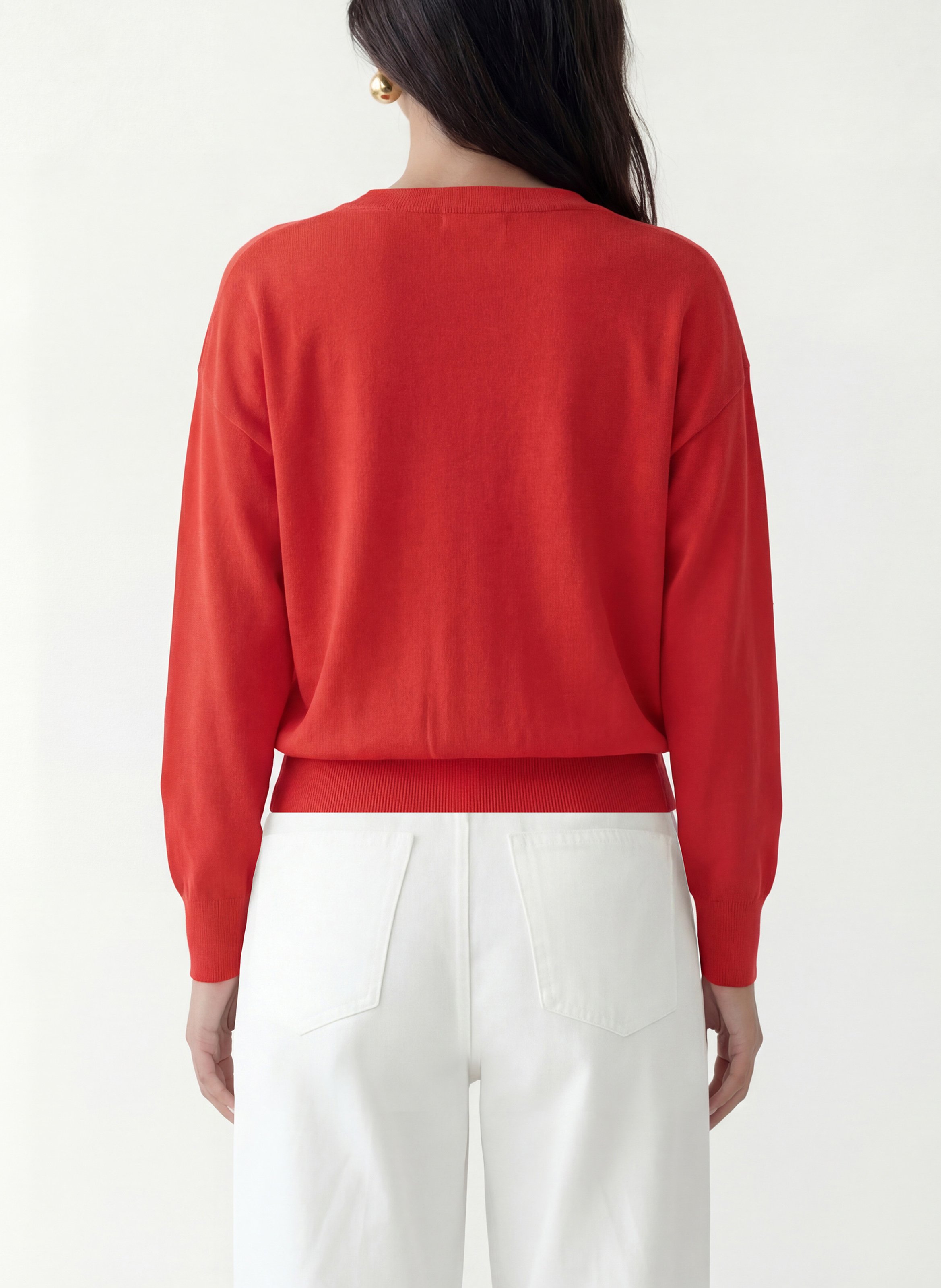 Gerade geschnittener Strick-Mix-Pullover mit V-Ausschnitt KOOKAI Rot