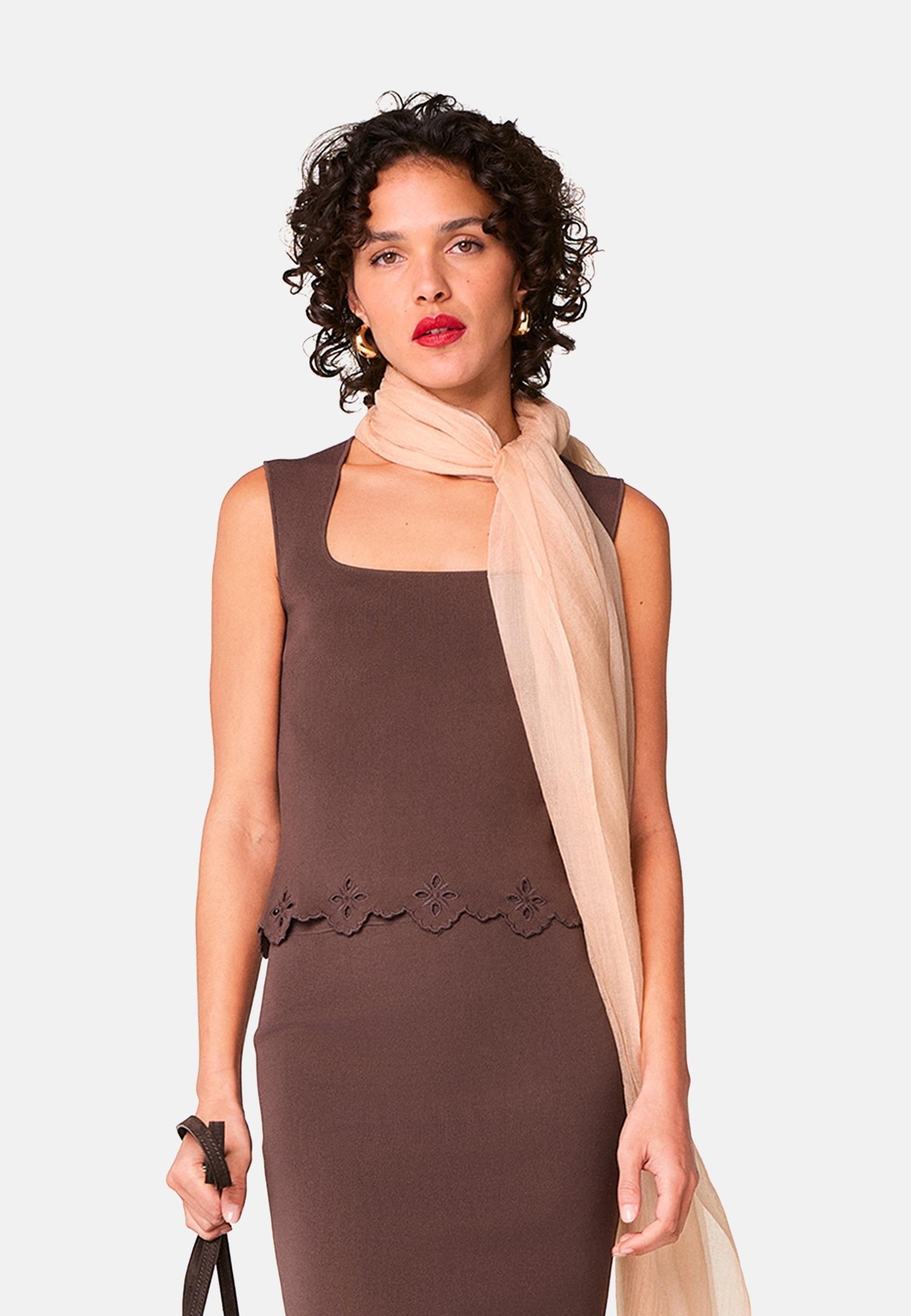 Embroidered sleeveless top RODIER Brown