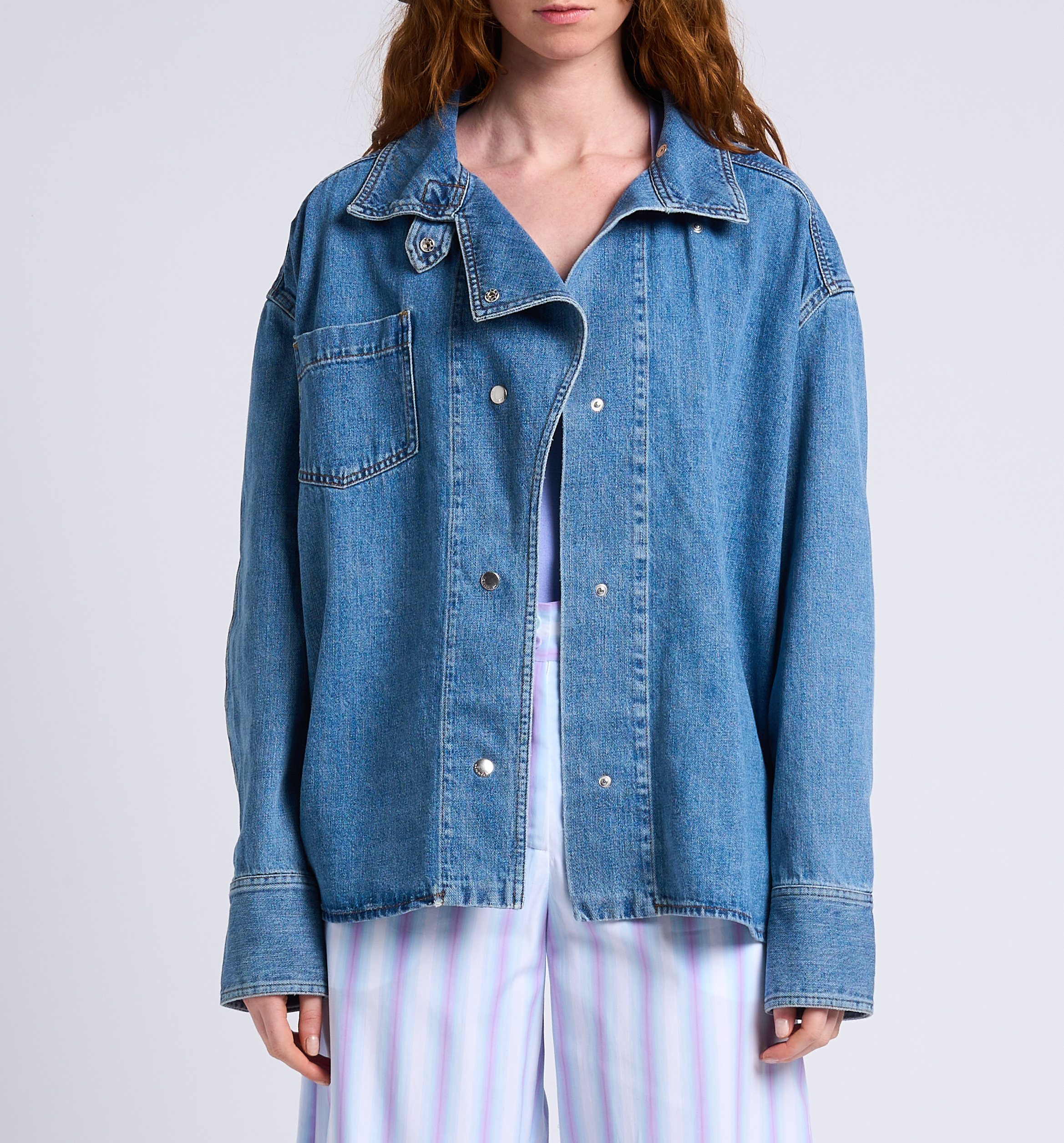 Oversized cotton denim jacket with classic collar MARGAUX LONNBERG Blue