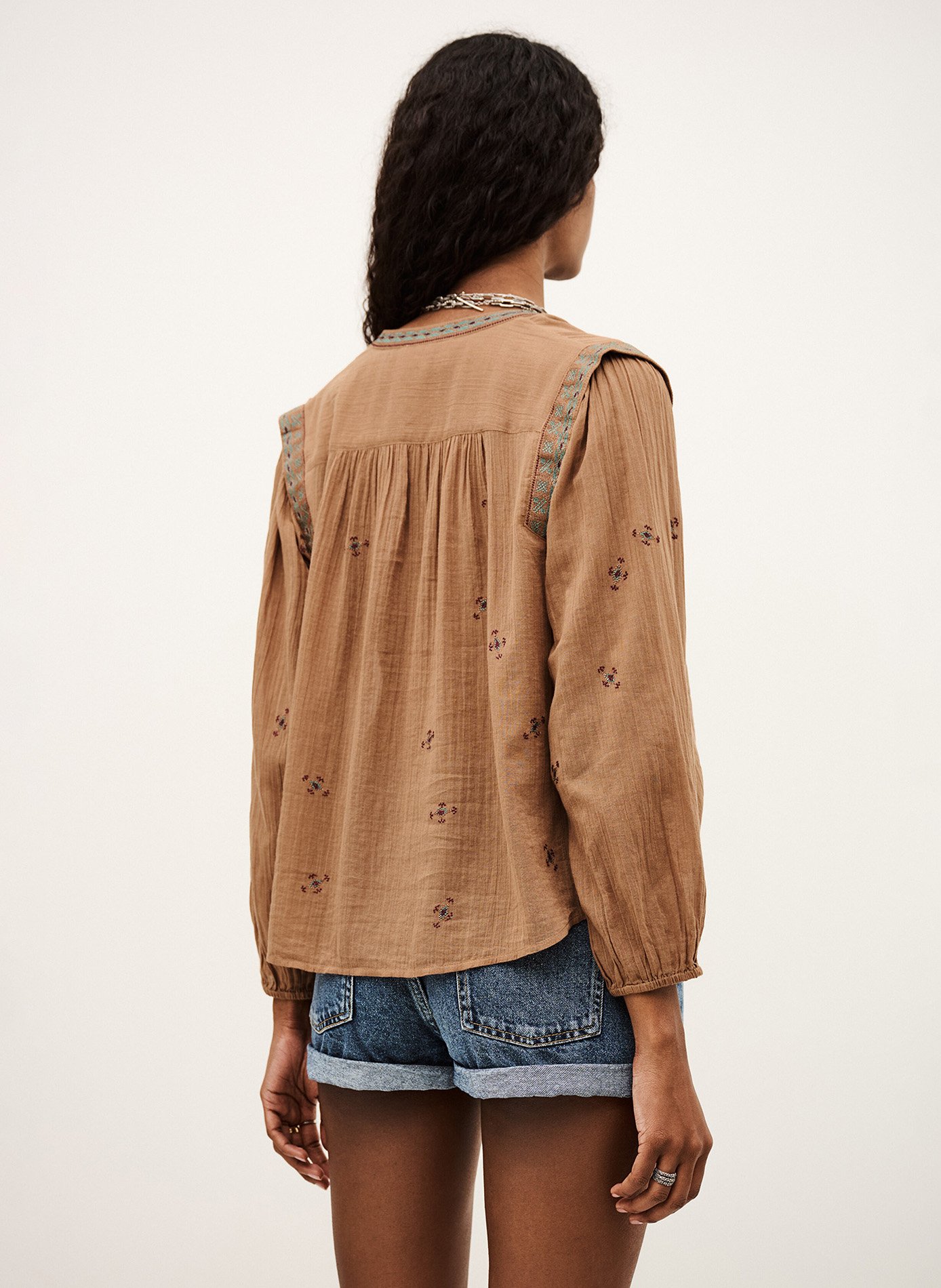 Chemise col rond en coton BA&SH Beige