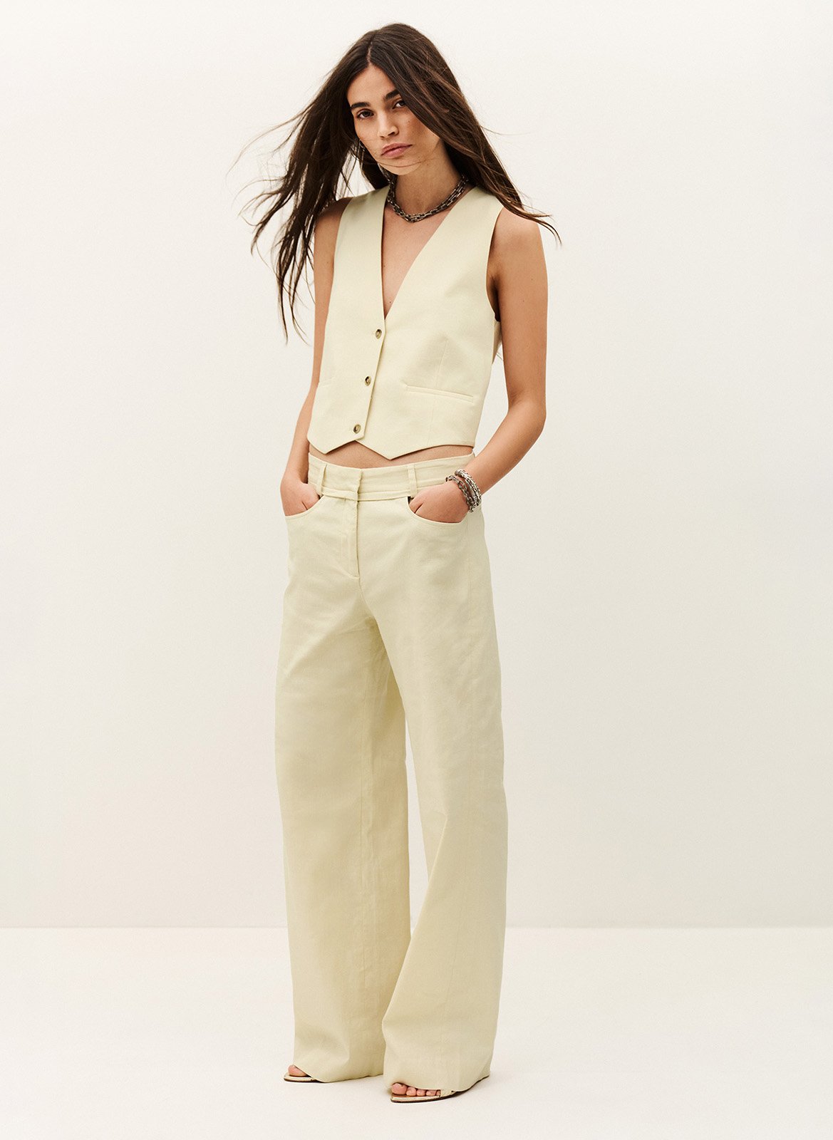 Veste col V en lin mélangé BA&SH Beige