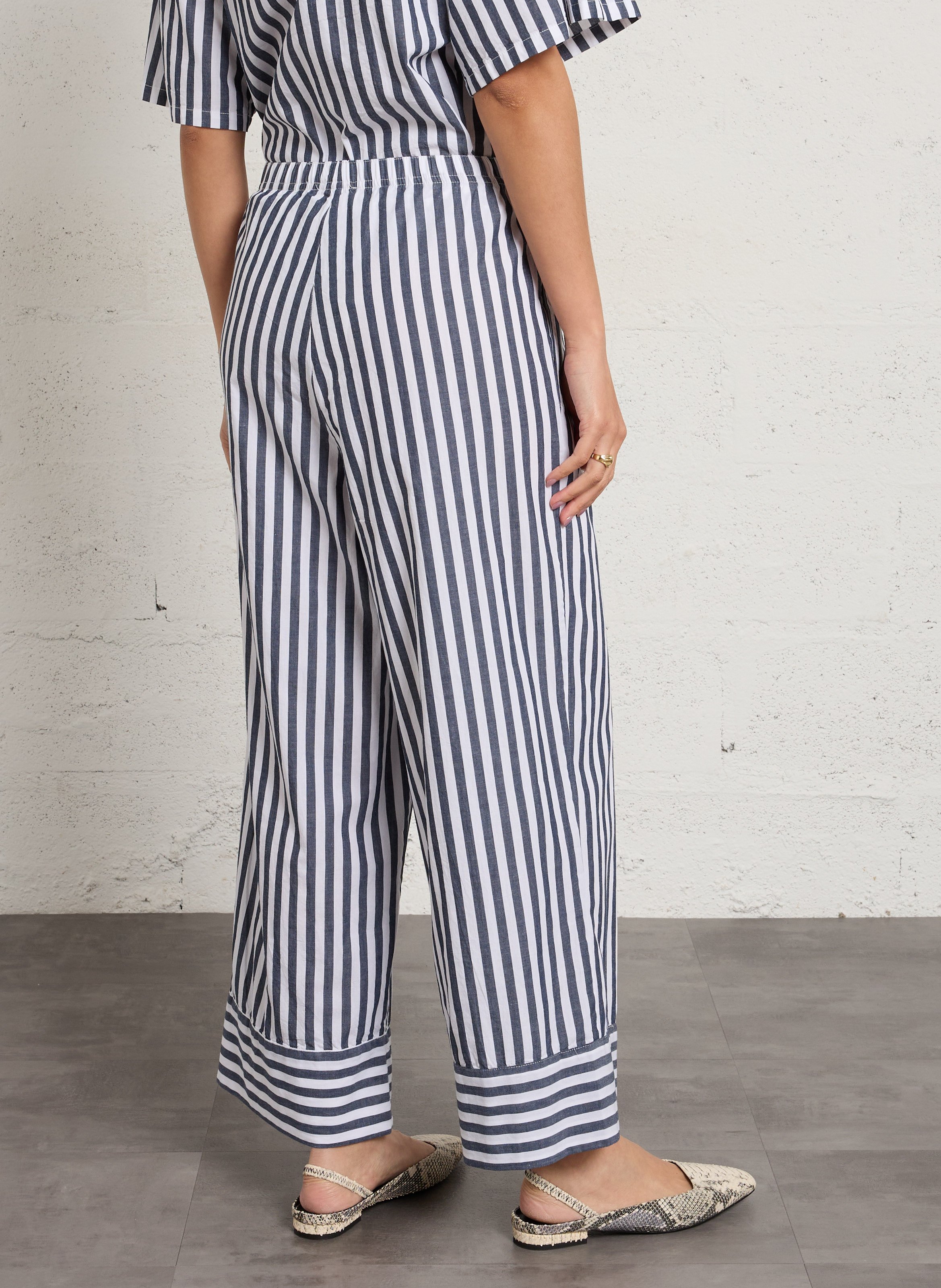 Pantalon large taille haute rayé AMERICAN VINTAGE Blanc