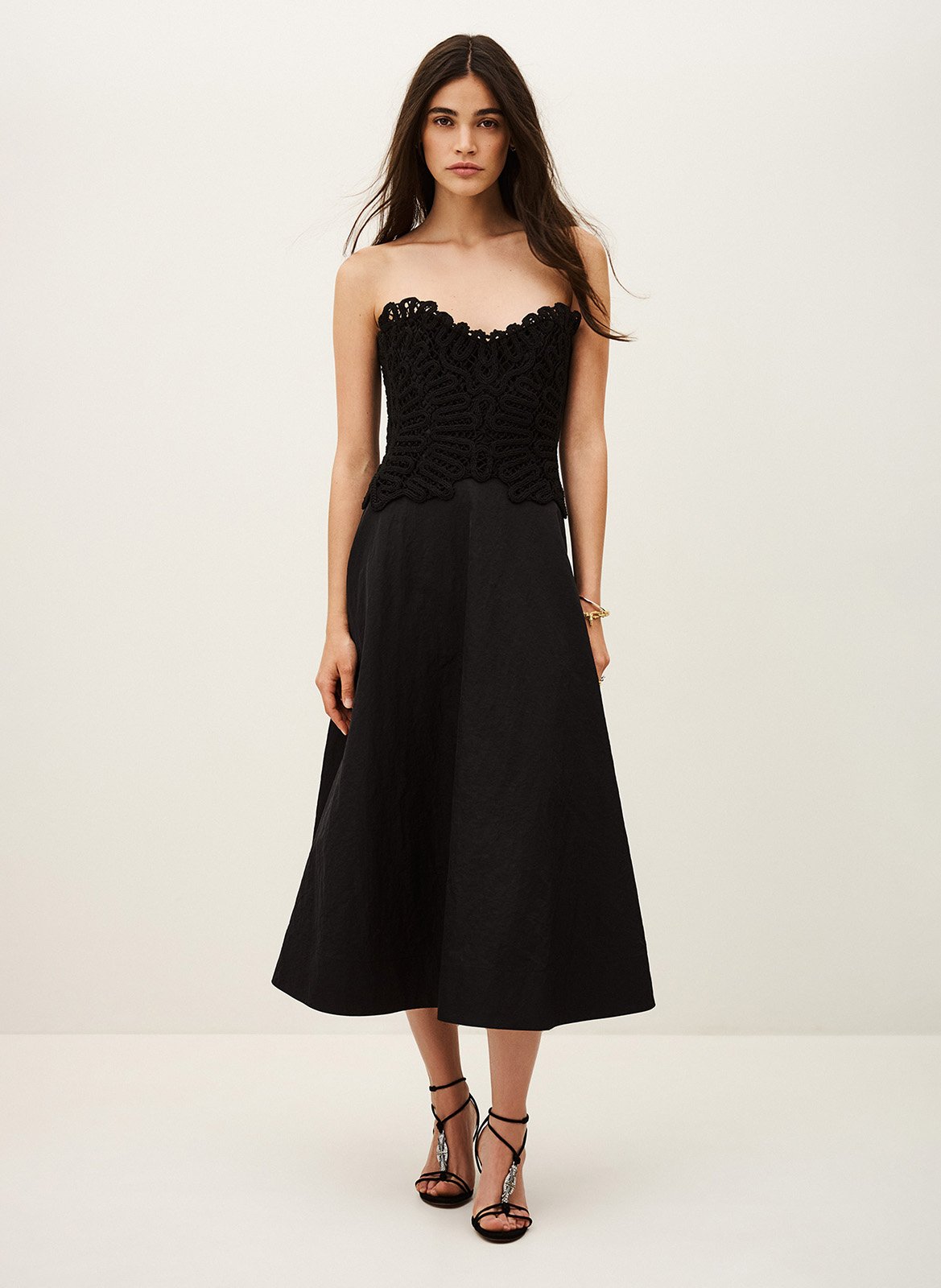 Robe bustier midi évasée à dentelle BA&SH Noir