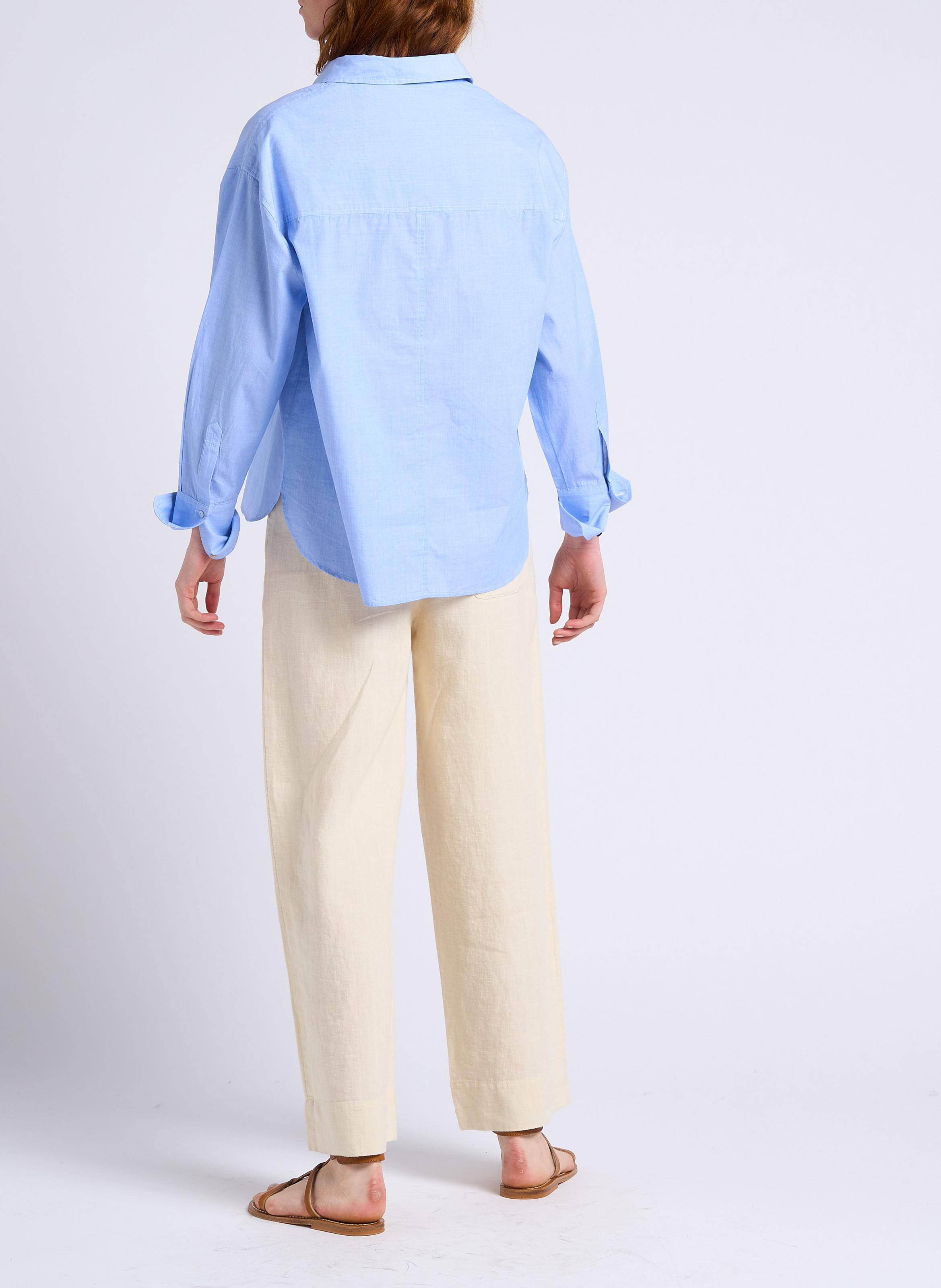 Embroidered straight-cut cotton poplin shirt BELLA JONES Blue