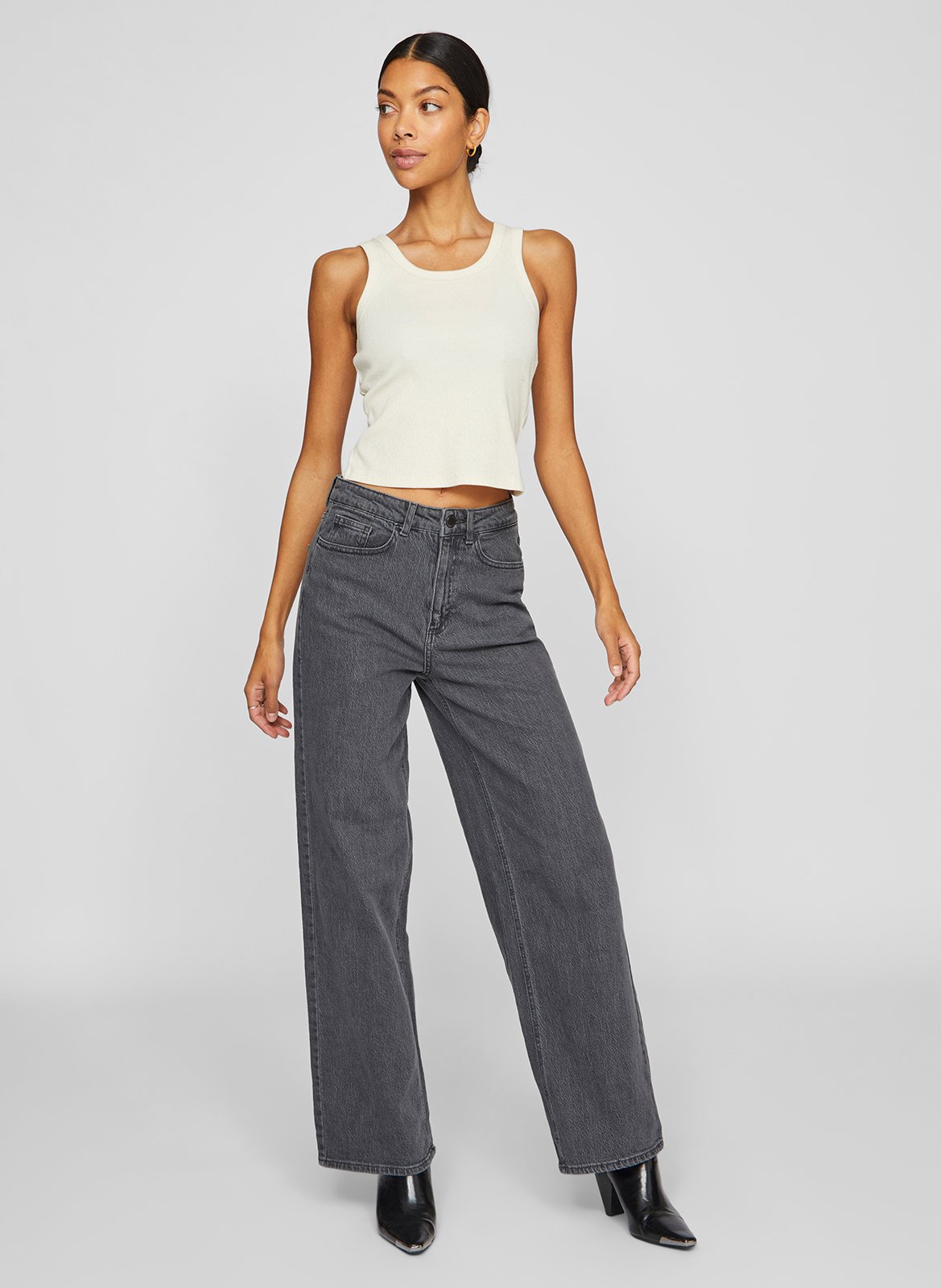 Wide-leg cotton-blend jeans VILA Grey