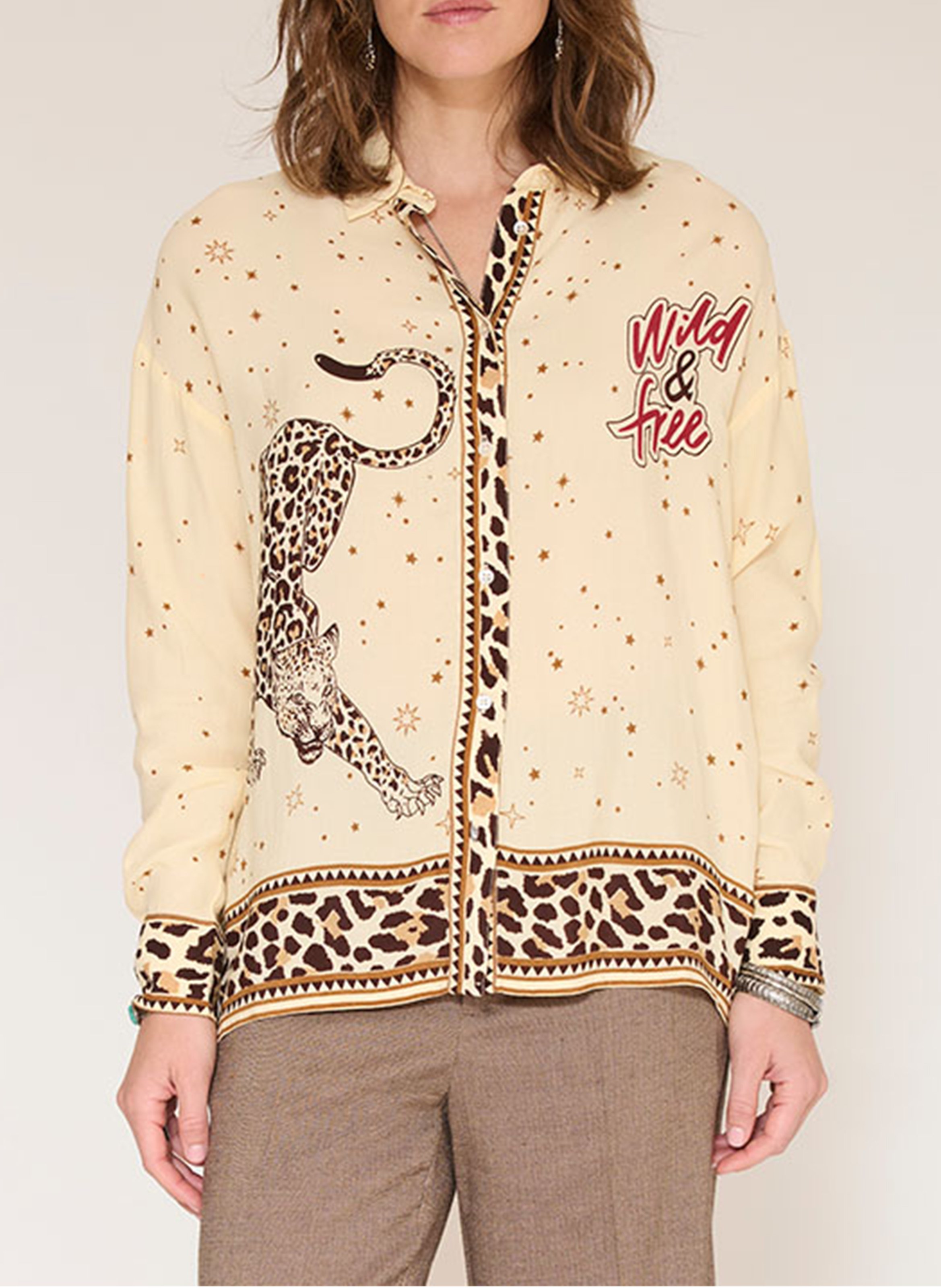 Weit geschnittenes bedrucktes Hemd MKT Beige