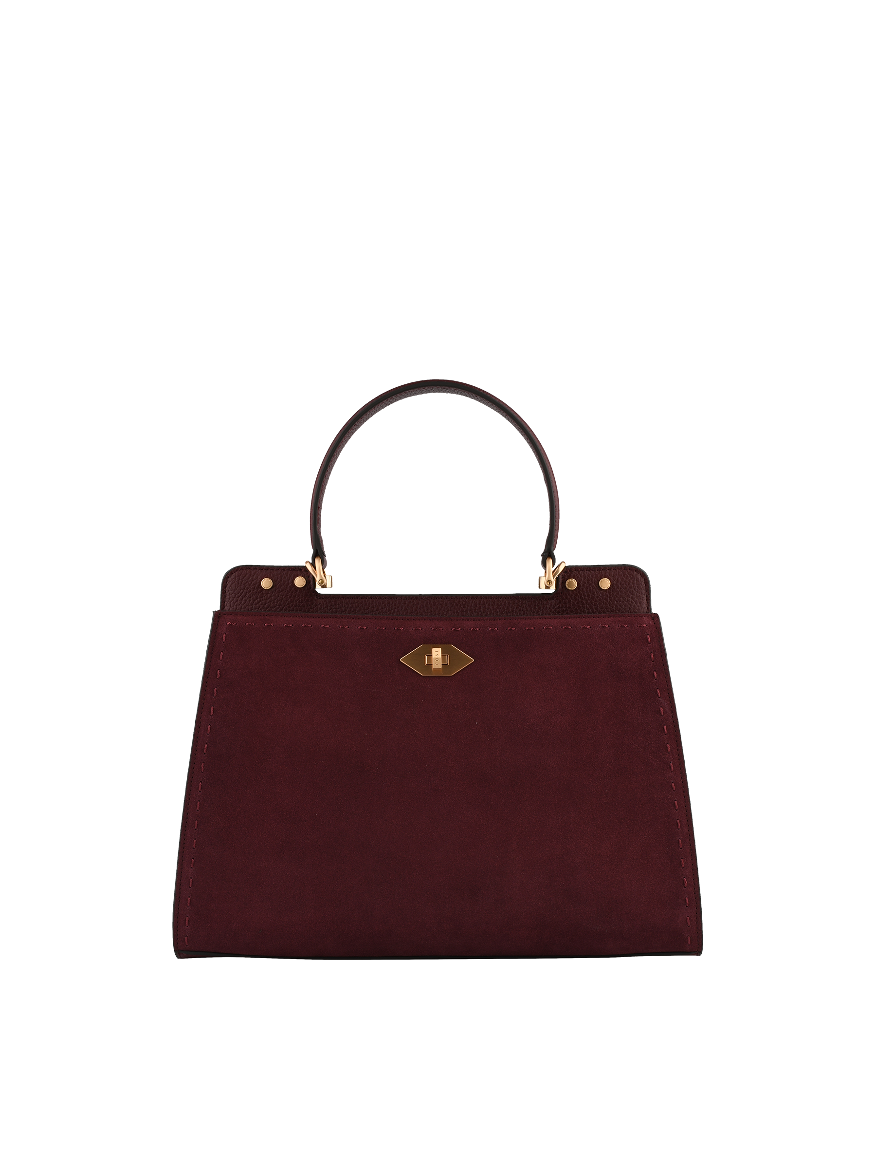 Cowhide leather handbag with a suede-effect finish POURCHET Red